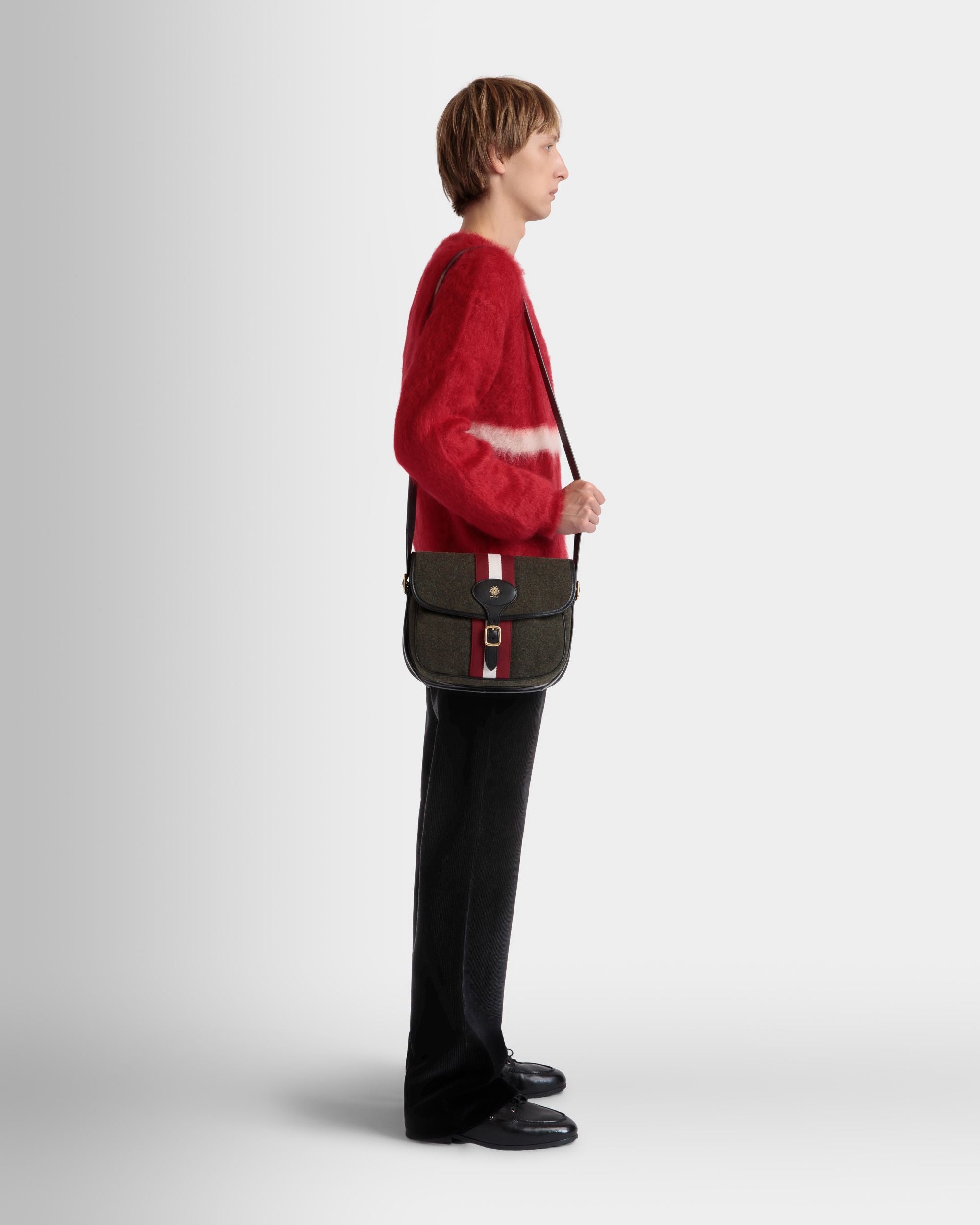 Beckett Crossbody Bag In Dark Green Wool And Leather - Men's - Bally - 02