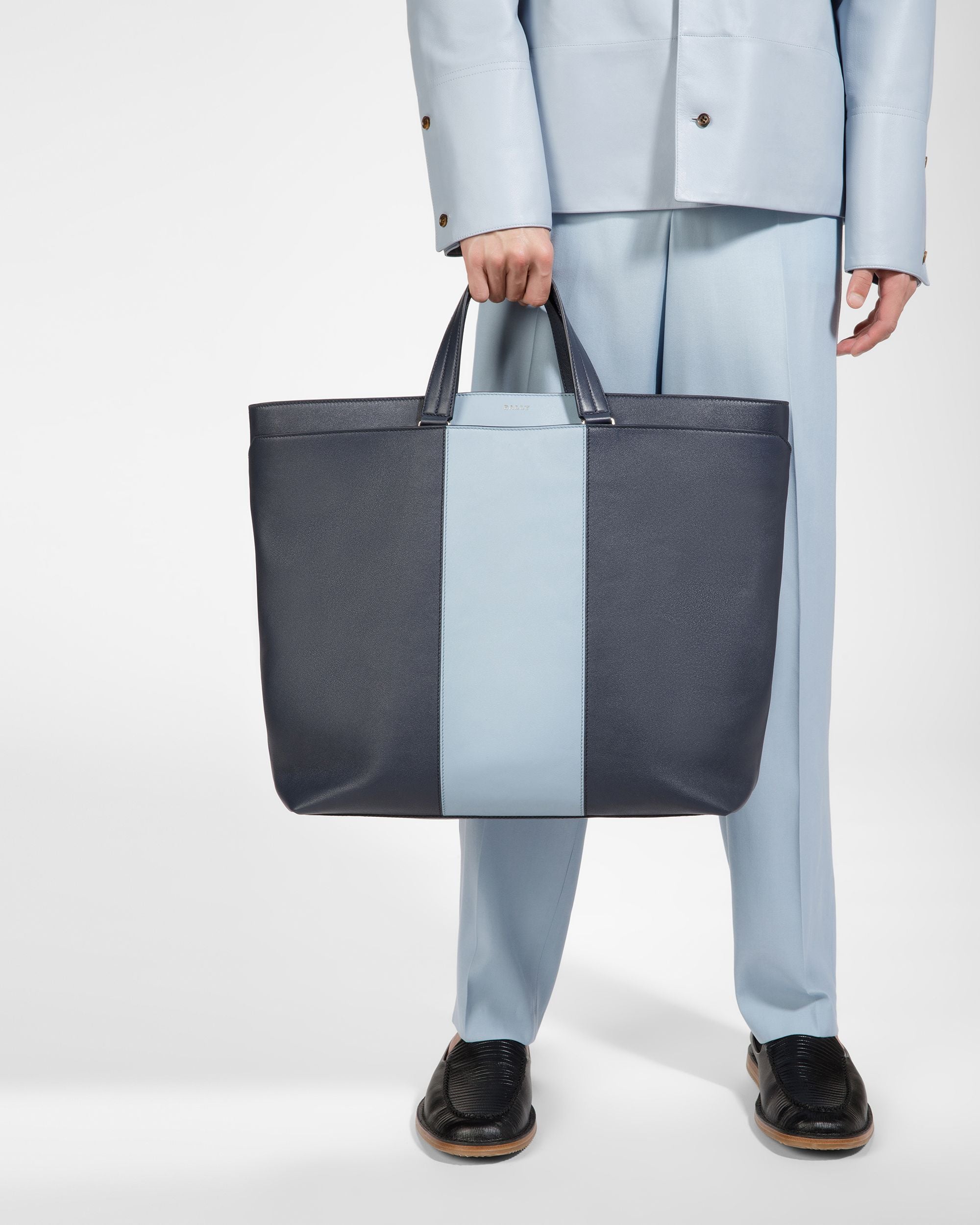 Havid Tragetasche Aus Leder In Mitternachtsblau Und Hellblau - Herren - Bally - 02