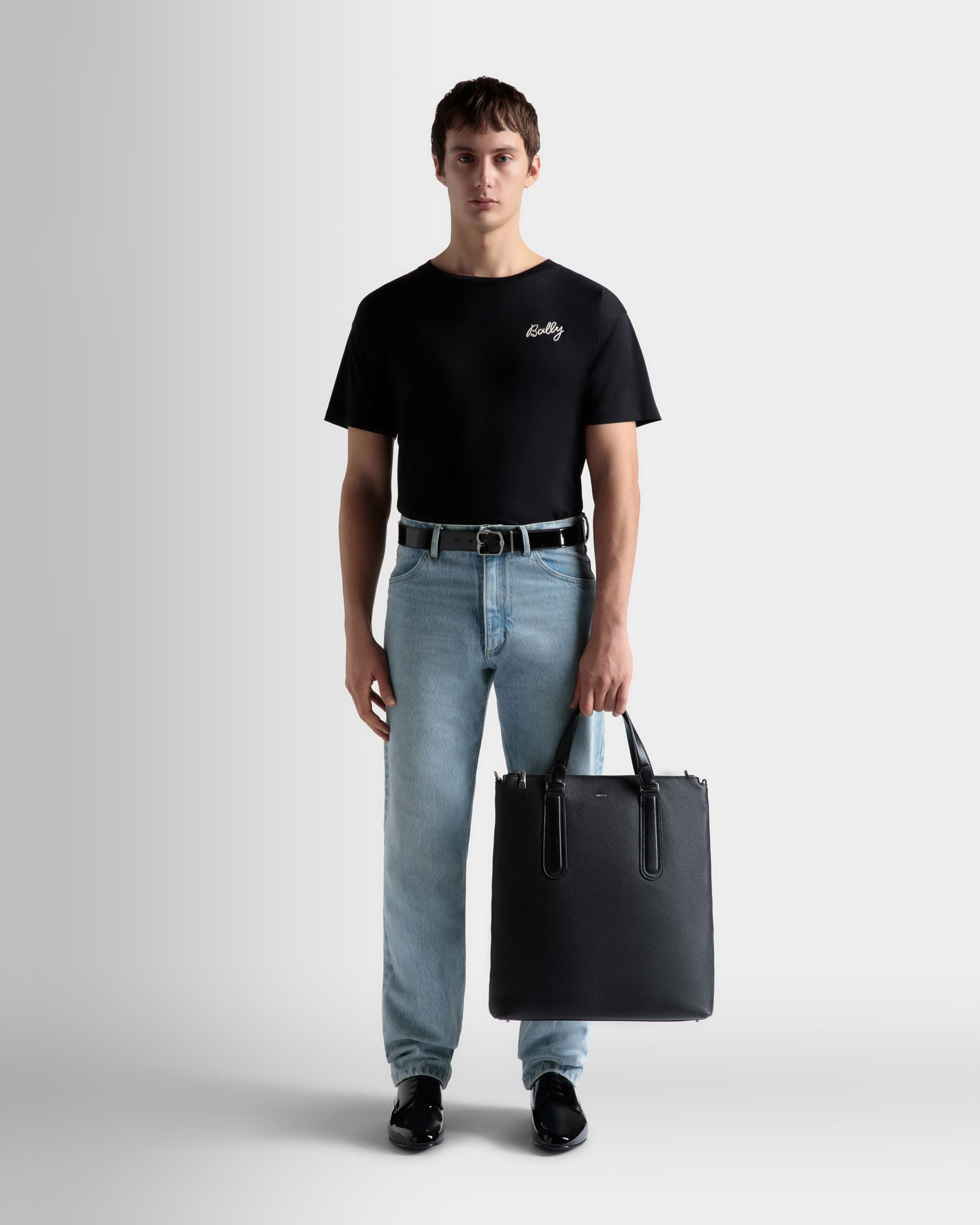 Spin Tote in Black Grained Leather - Men's - Bally - 02