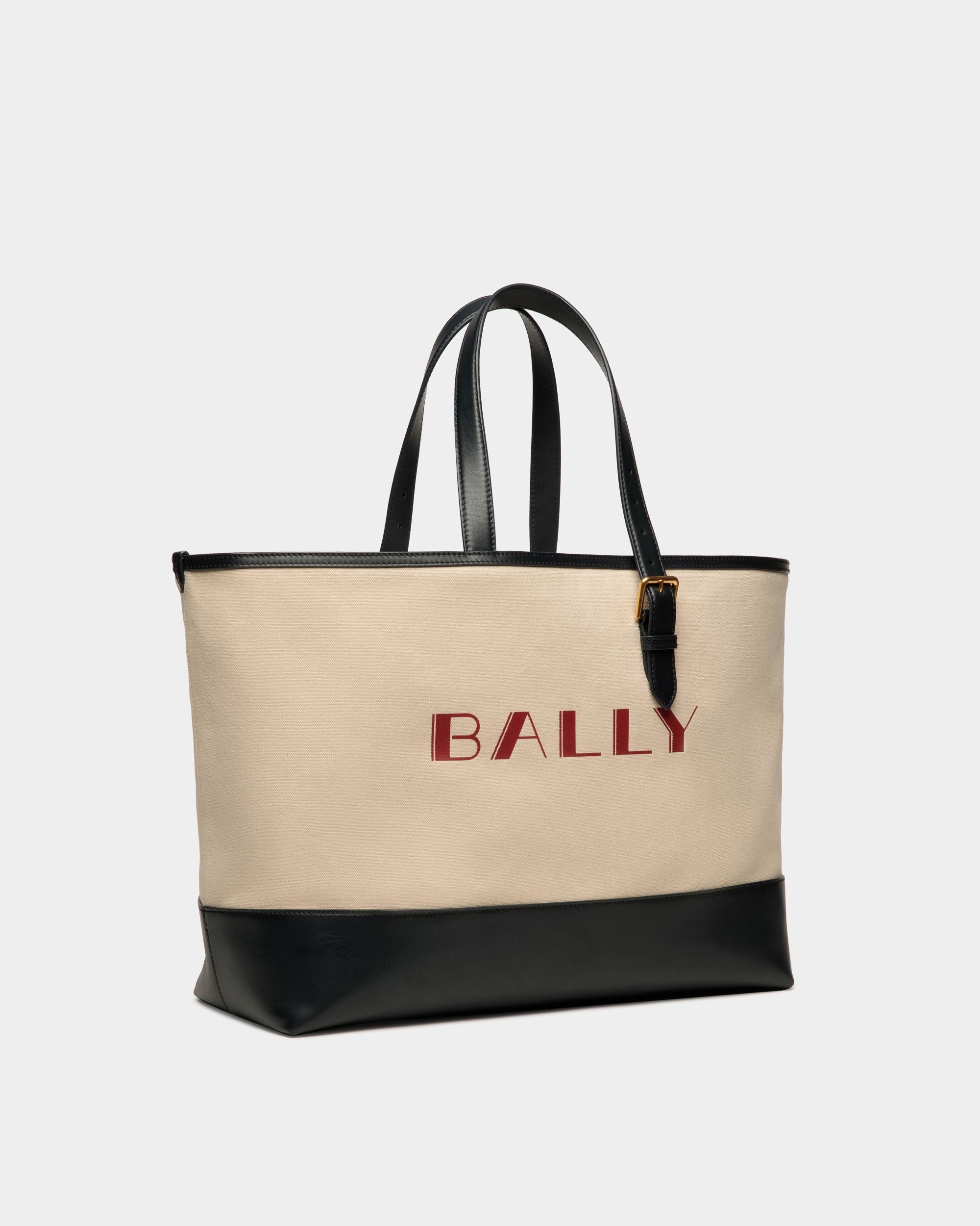 Sac Cabas Summer Capsule En Toile Et Cuir Naturel Et Navy Blue - Homme - Bally - 03