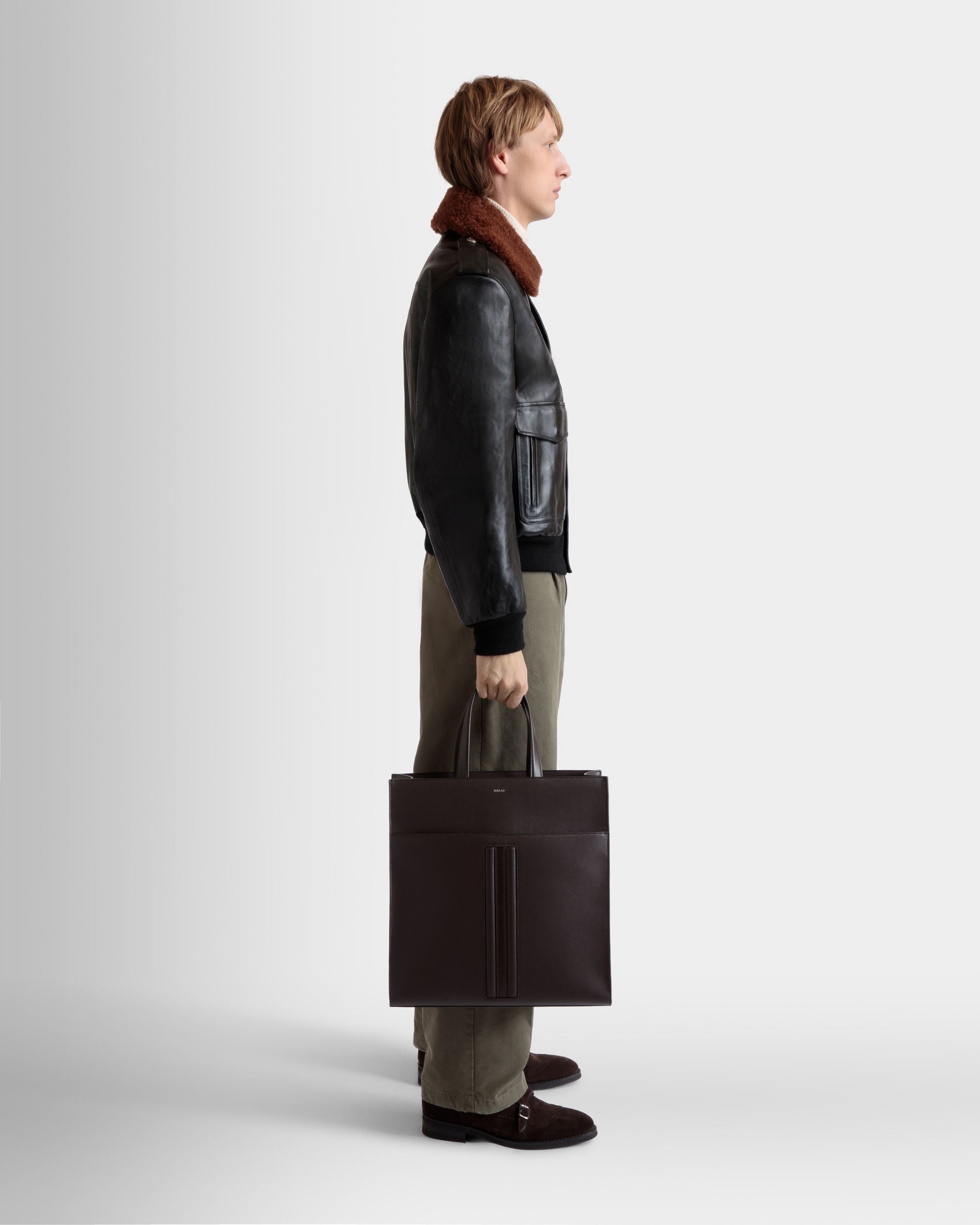 Bolso Tote Mythos De Piel Reciclada Ébano - Hombre - Bally - 02