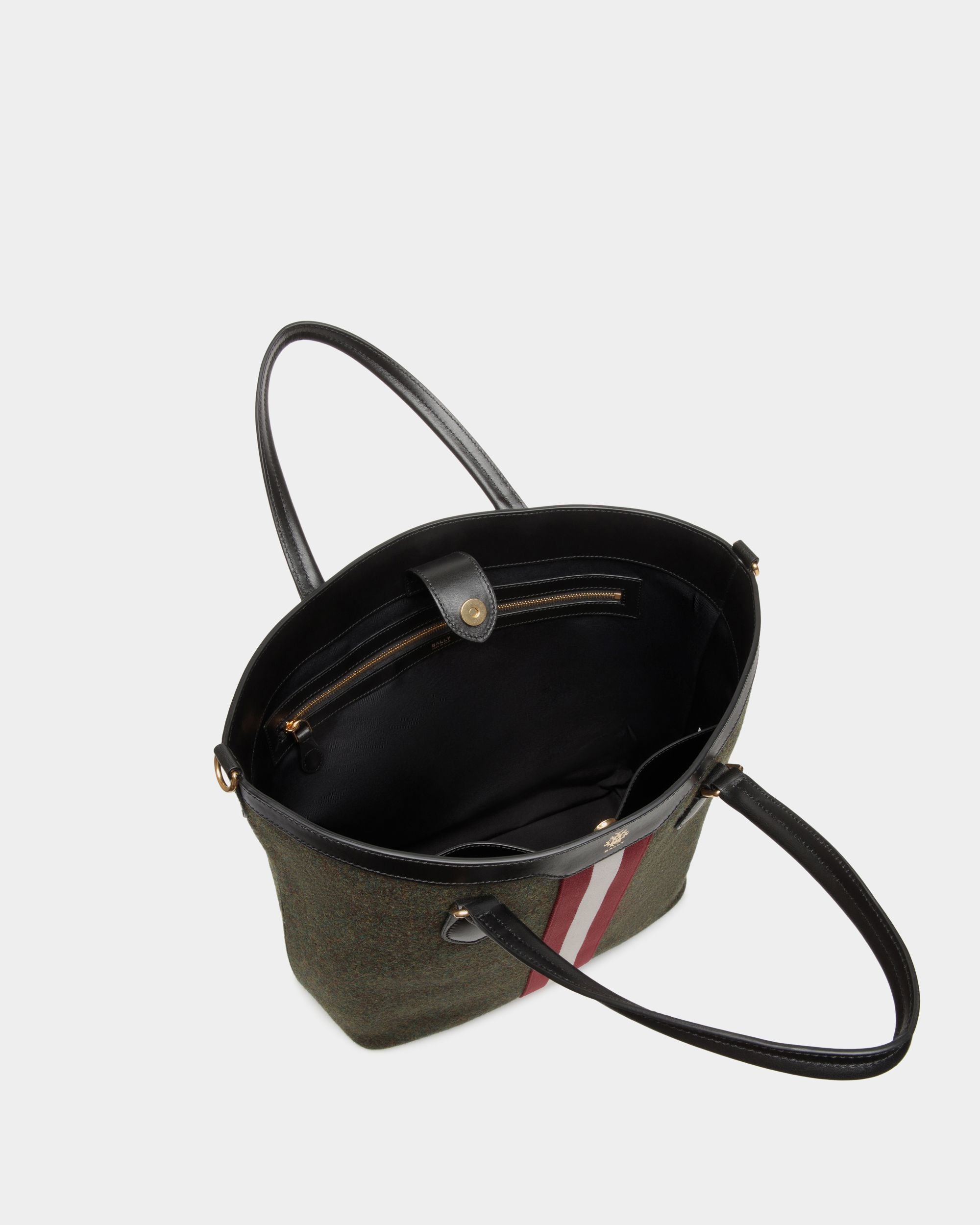 Beckett Tote In Dark Green Wool And Leather - Homme - Bally - 05