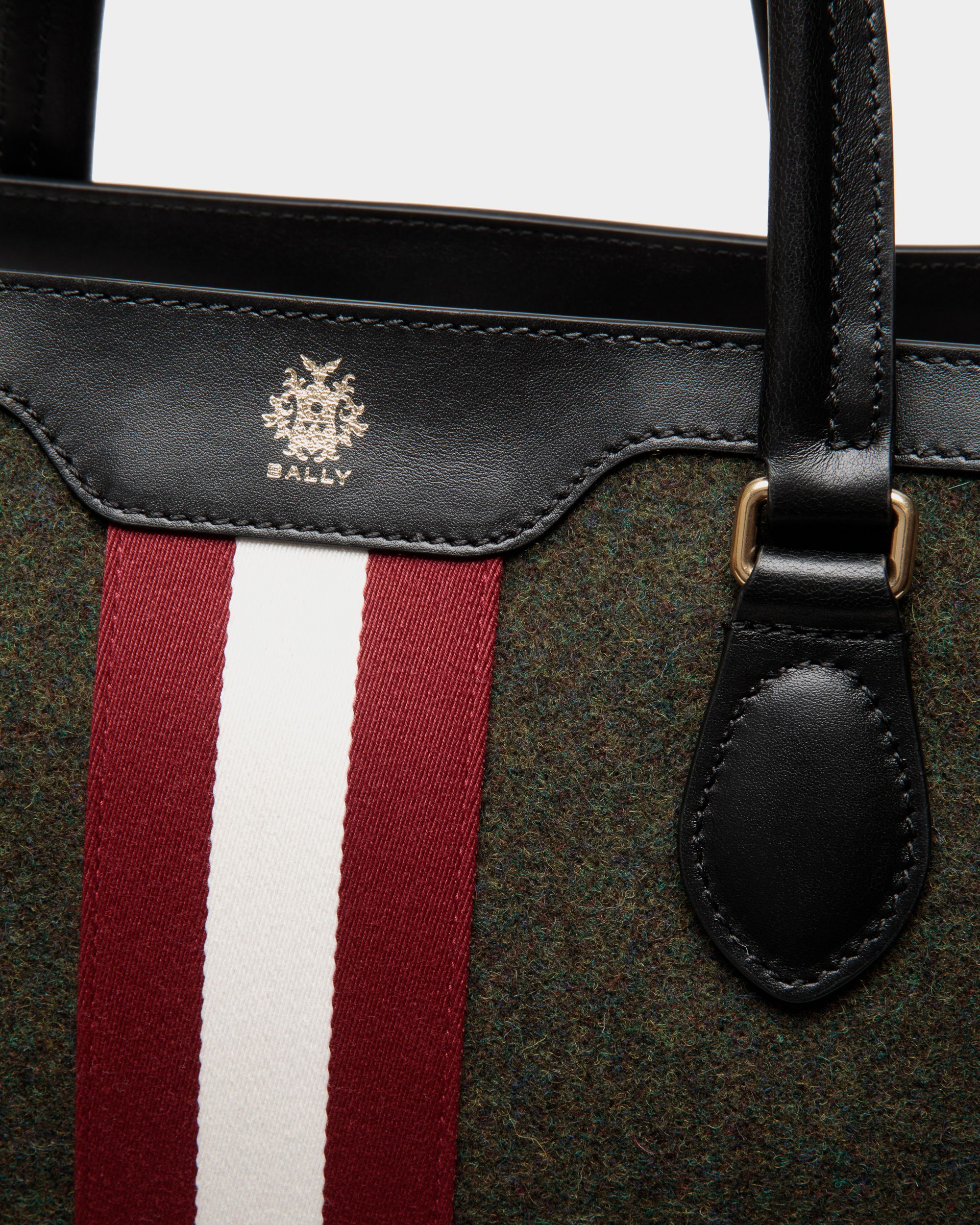 Beckett Tote In Dark Green Wool And Leather - Homme - Bally - 06