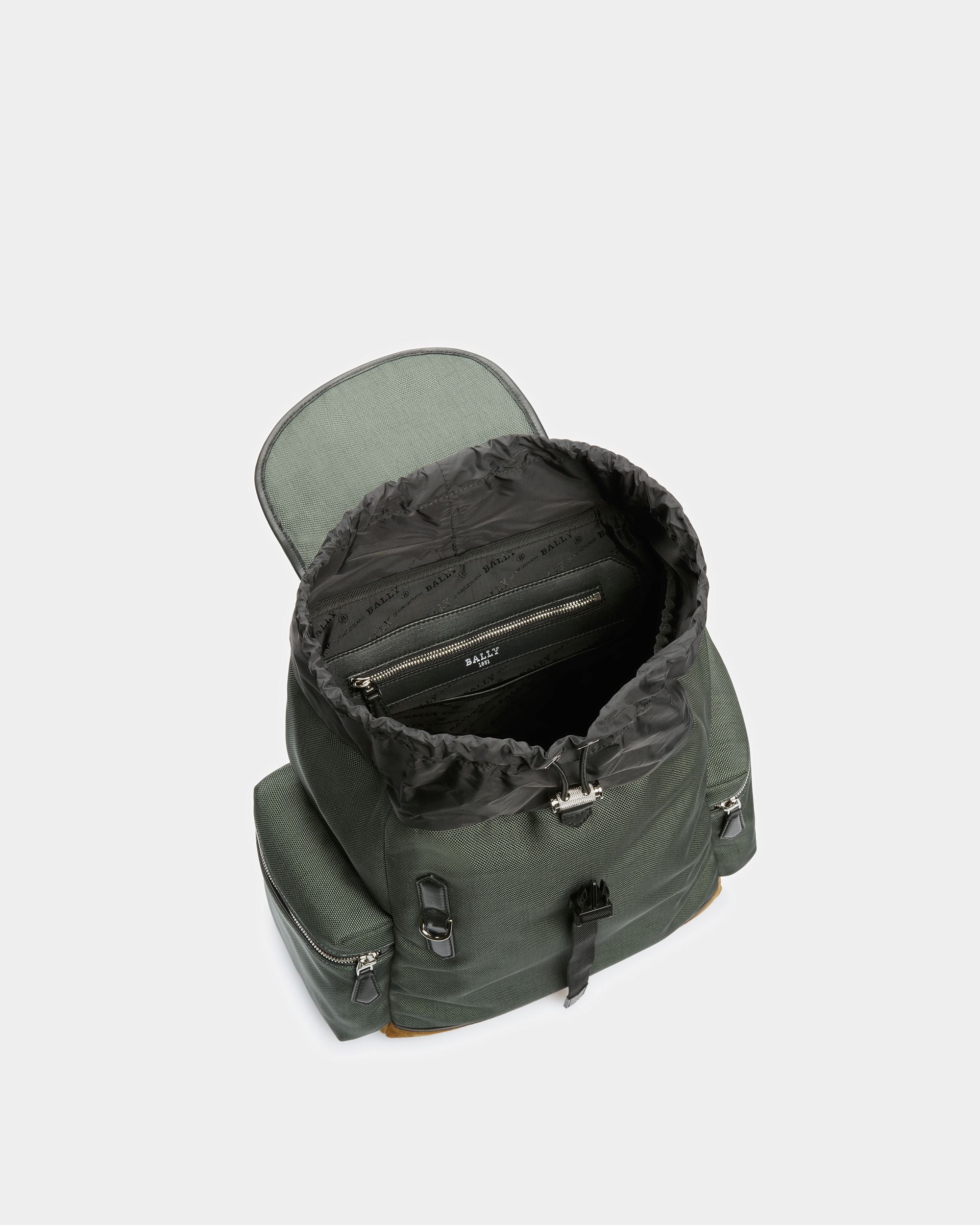 Cliford Small Leather And Nylon Backpack In Sage - Men's - Bally - 04