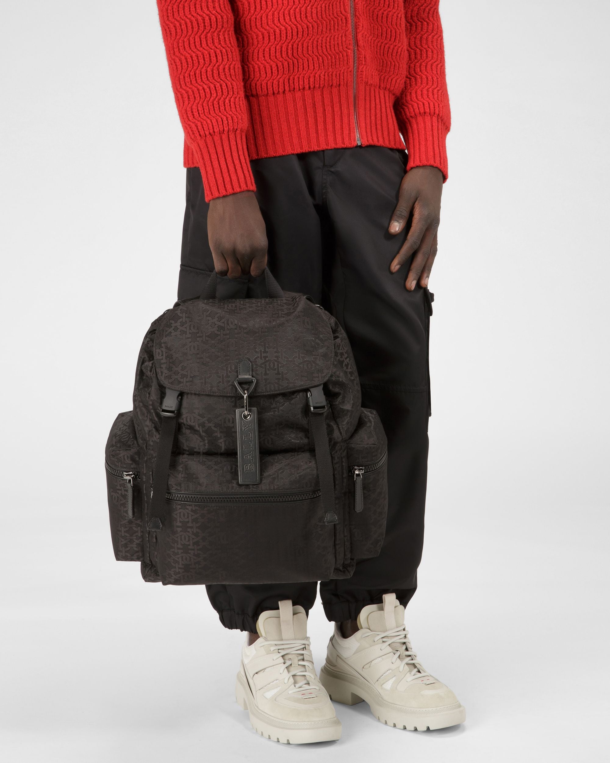Crew Sac À Dos En Nylon Noir Jacquard - Homme - Bally - 01