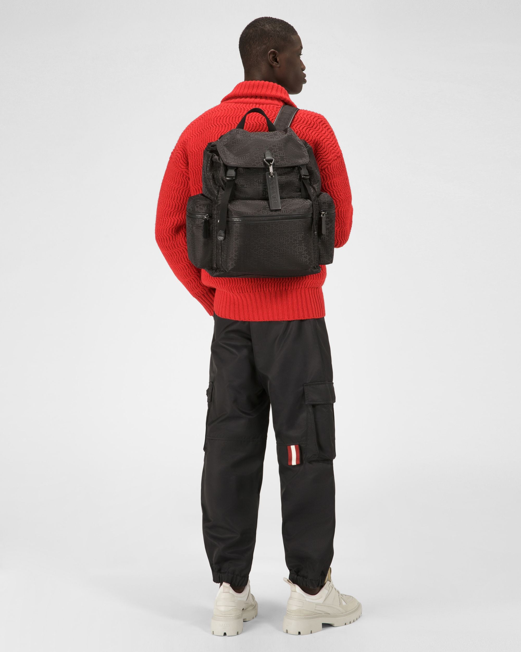 Crew Sac À Dos En Nylon Noir Jacquard - Homme - Bally - 02
