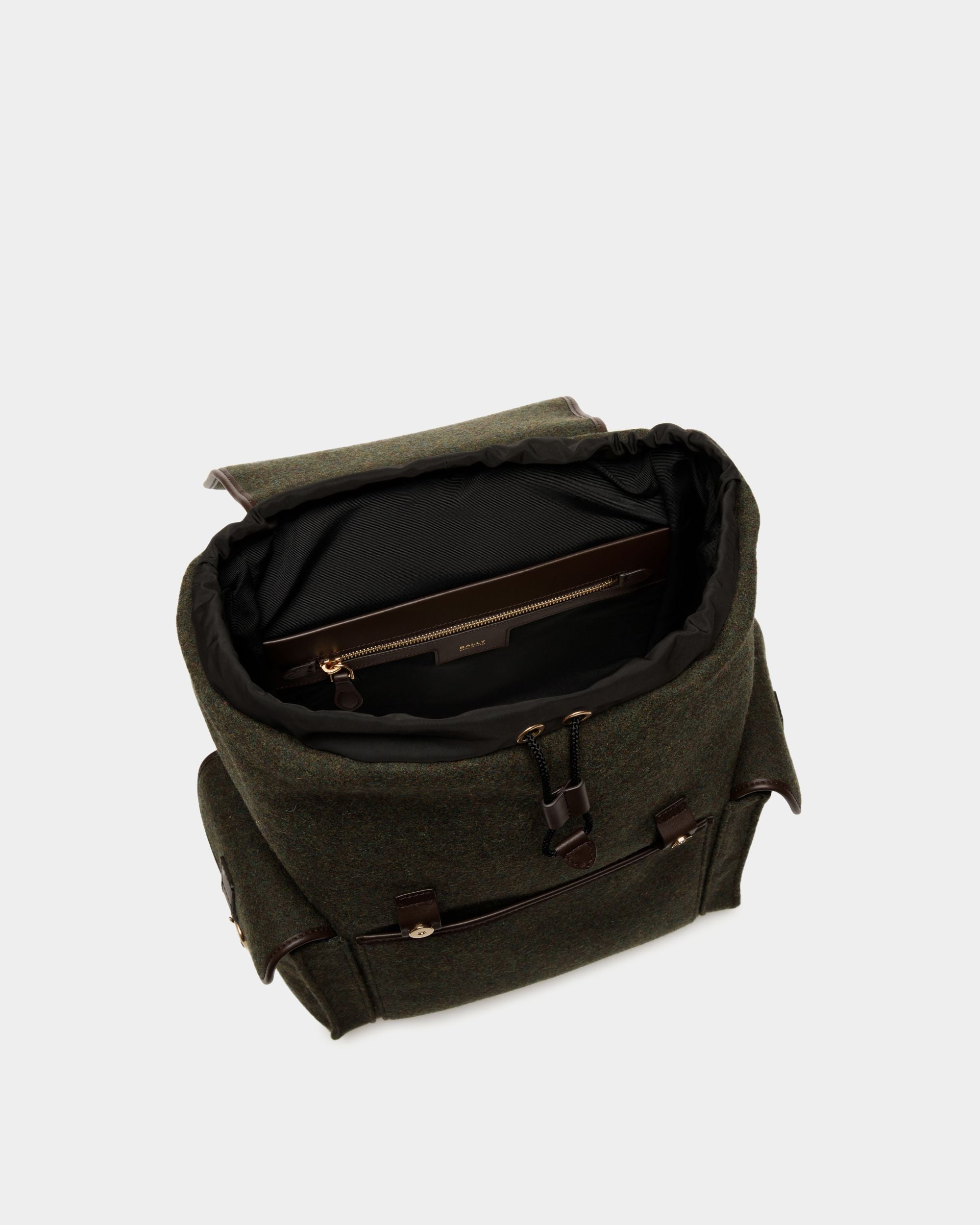 Winter Capsule Rucksack Aus Wolle In Dunkelgrün Und Aus Leder In Ebenholzschwarz Mit Alpenblumen - Herren - Bally - 04