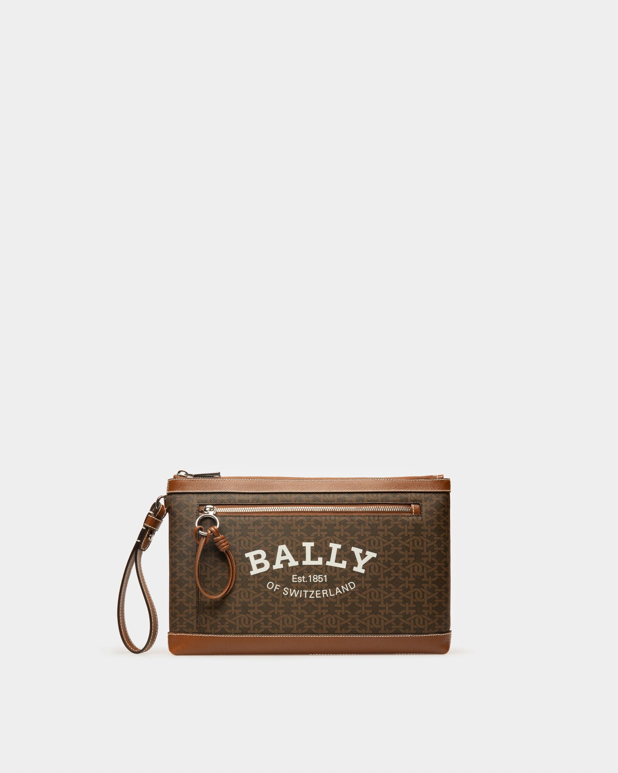 Bolso Pouch Cliff Con Monograma Estampado Color Marrón - Hombre - Bally - 01