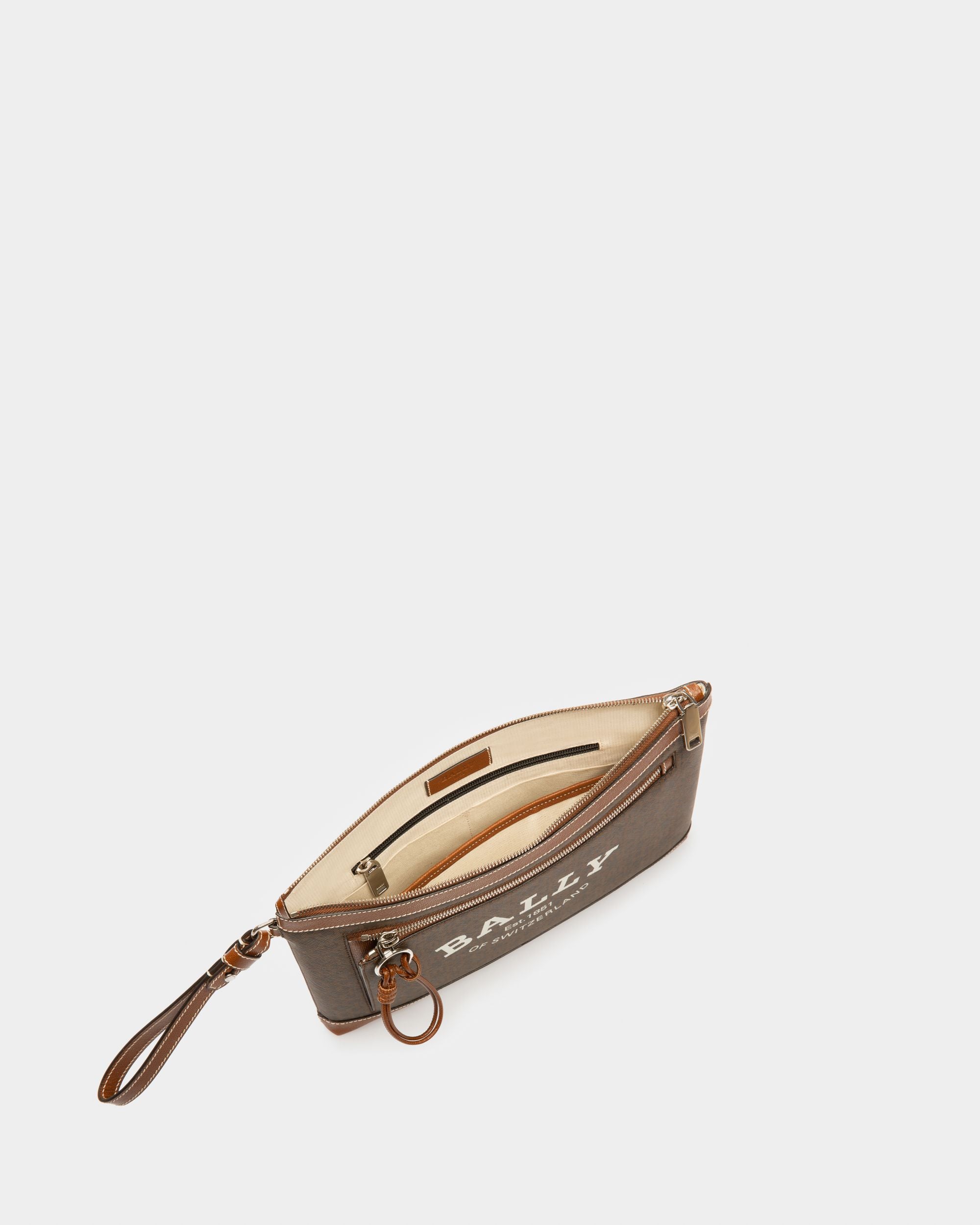 Bolso Pouch Cliff Con Monograma Estampado Color Marrón - Hombre - Bally - 03