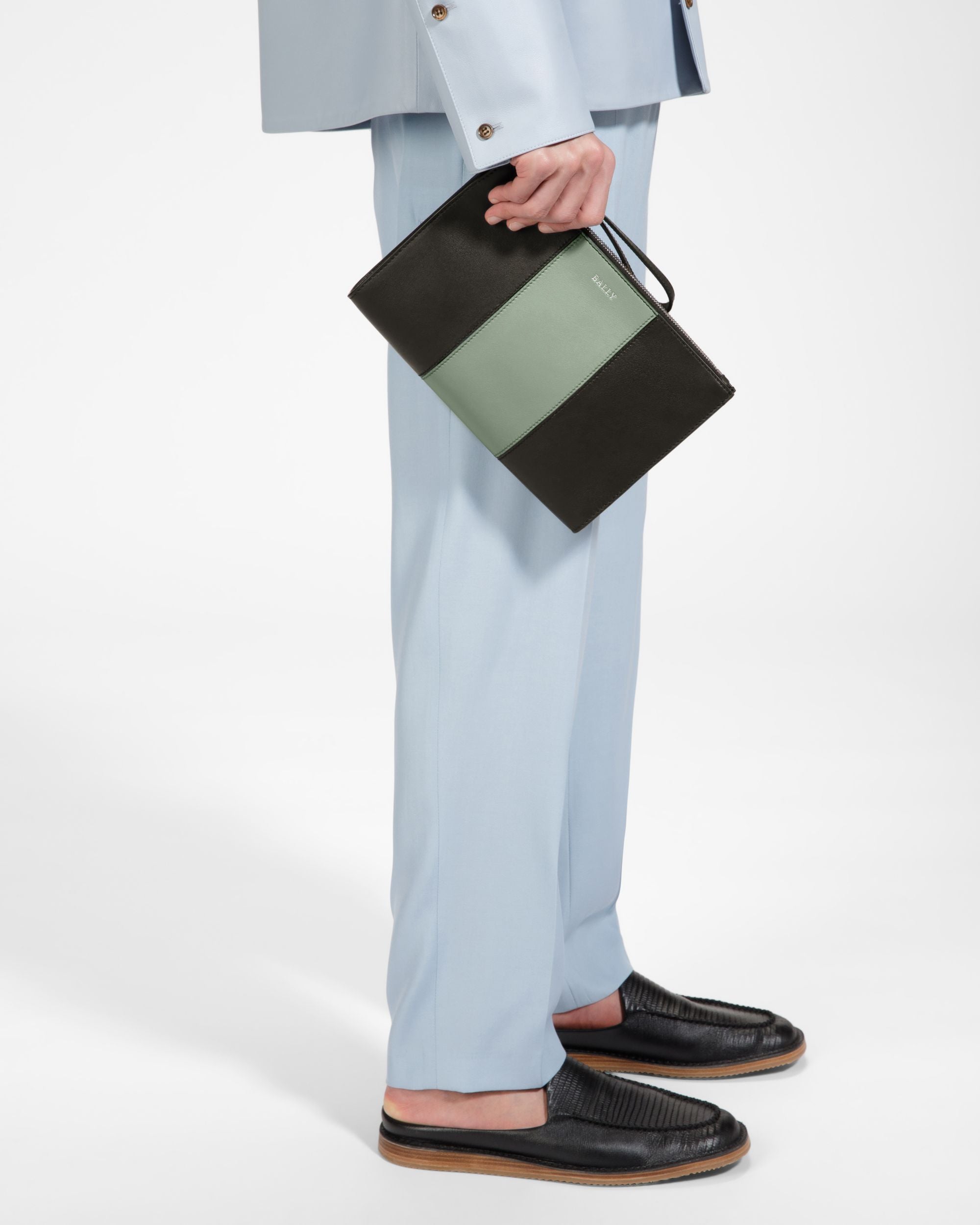 Haig Cartera De Mano De Piel En Negro Y Verde - Hombre - Bally - 03