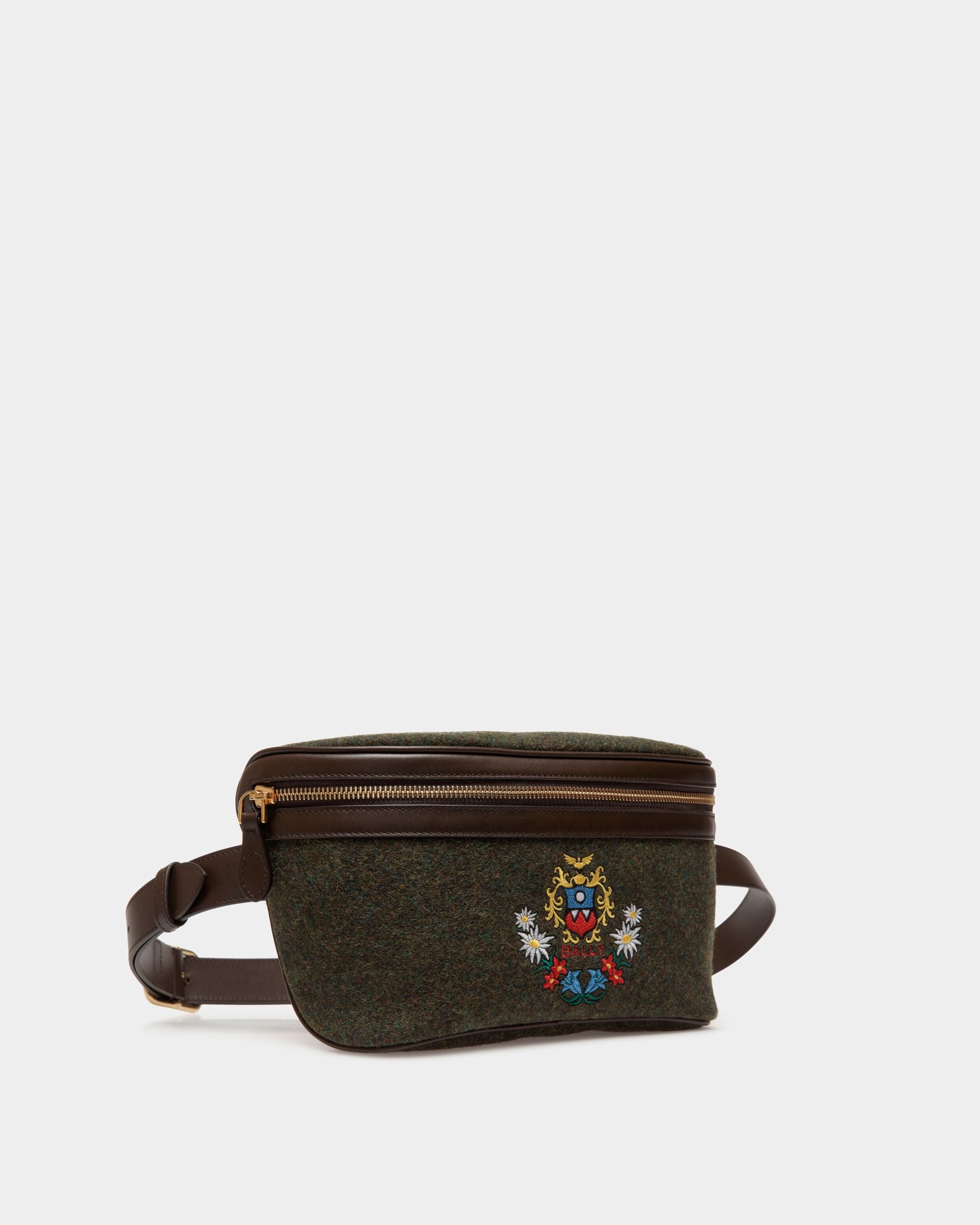 Winter Capsule Gürteltasche Aus Wolle In Dunkelgrün Und Leder In Ebenholzschwarz Mit Alpenblumen - Herren - Bally - 03