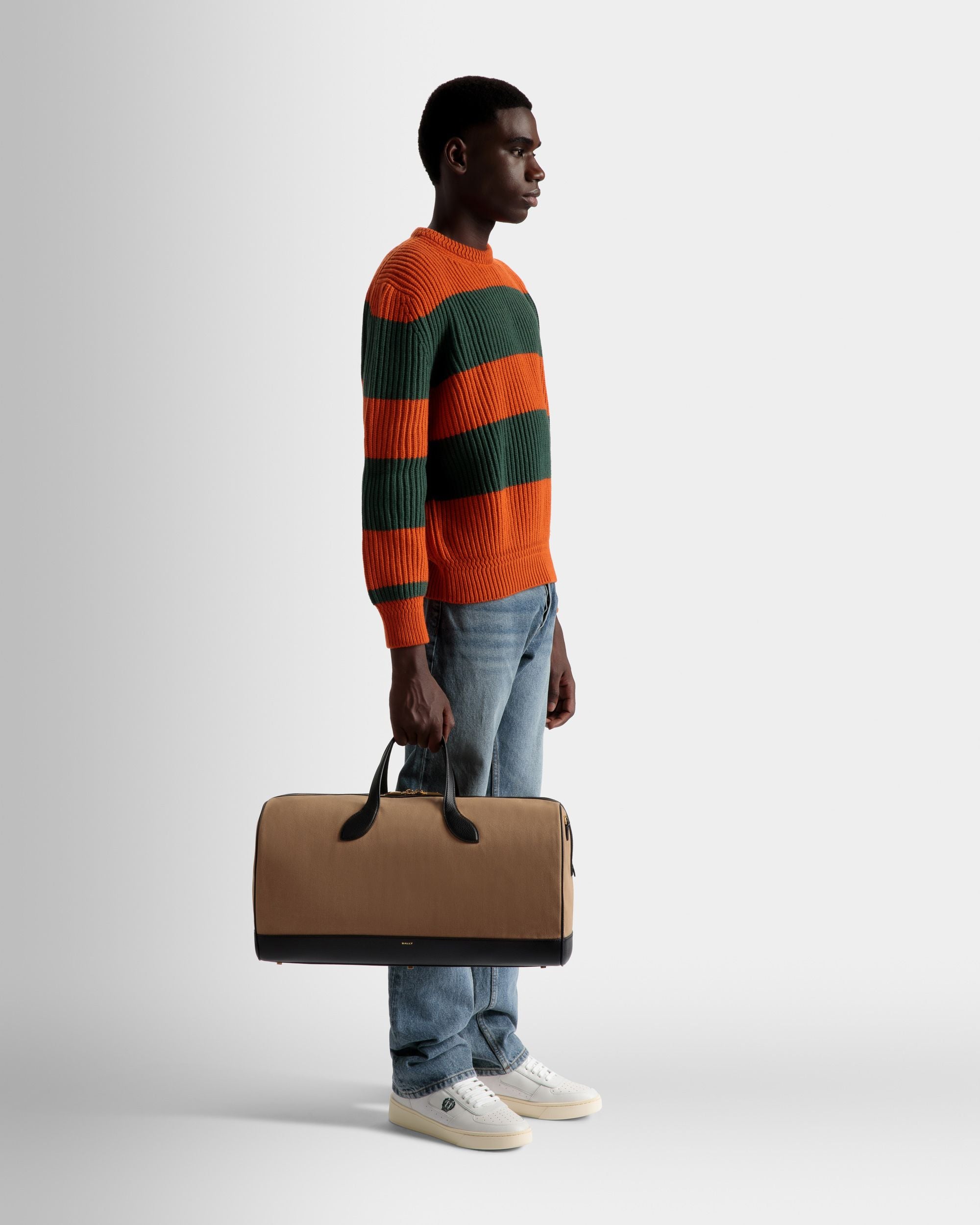 Sac De Week-End Bar En Cuir Et Tissu Désert Et Noir - Homme - Bally - 02