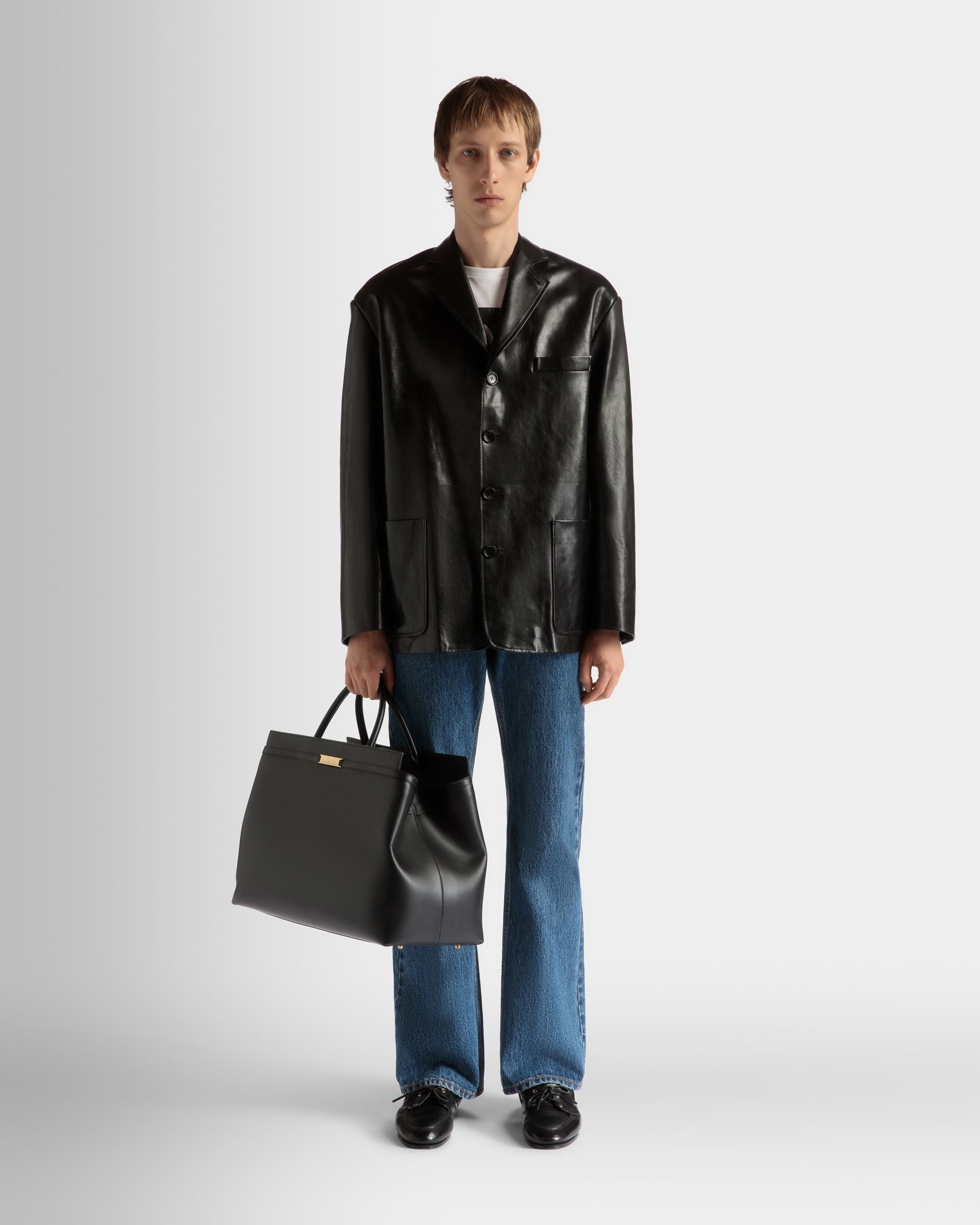 Sac De Week-End Deco En Cuir Noir - Homme - Bally - 02