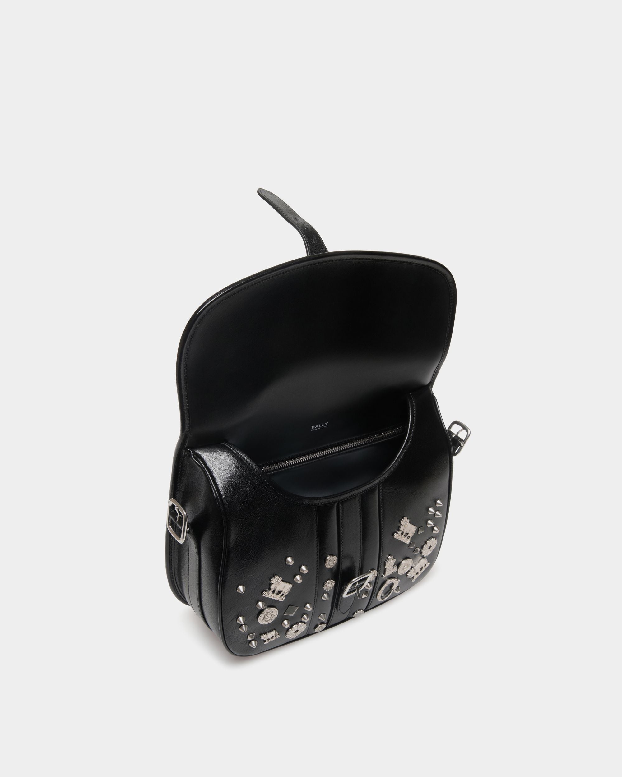 Beckett Crossbody Bag In Black Leather with Studs - Men's - Bally - 05