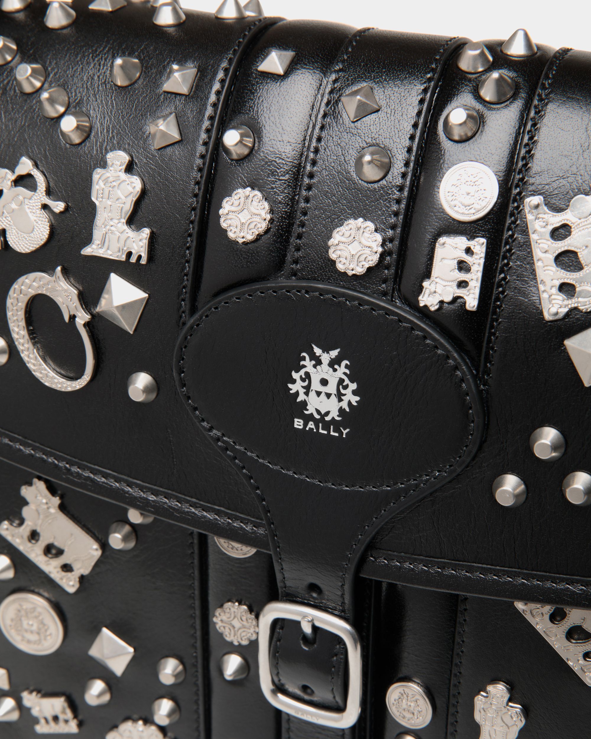 Beckett Crossbody Bag In Black Leather with Studs - Men's - Bally - 06
