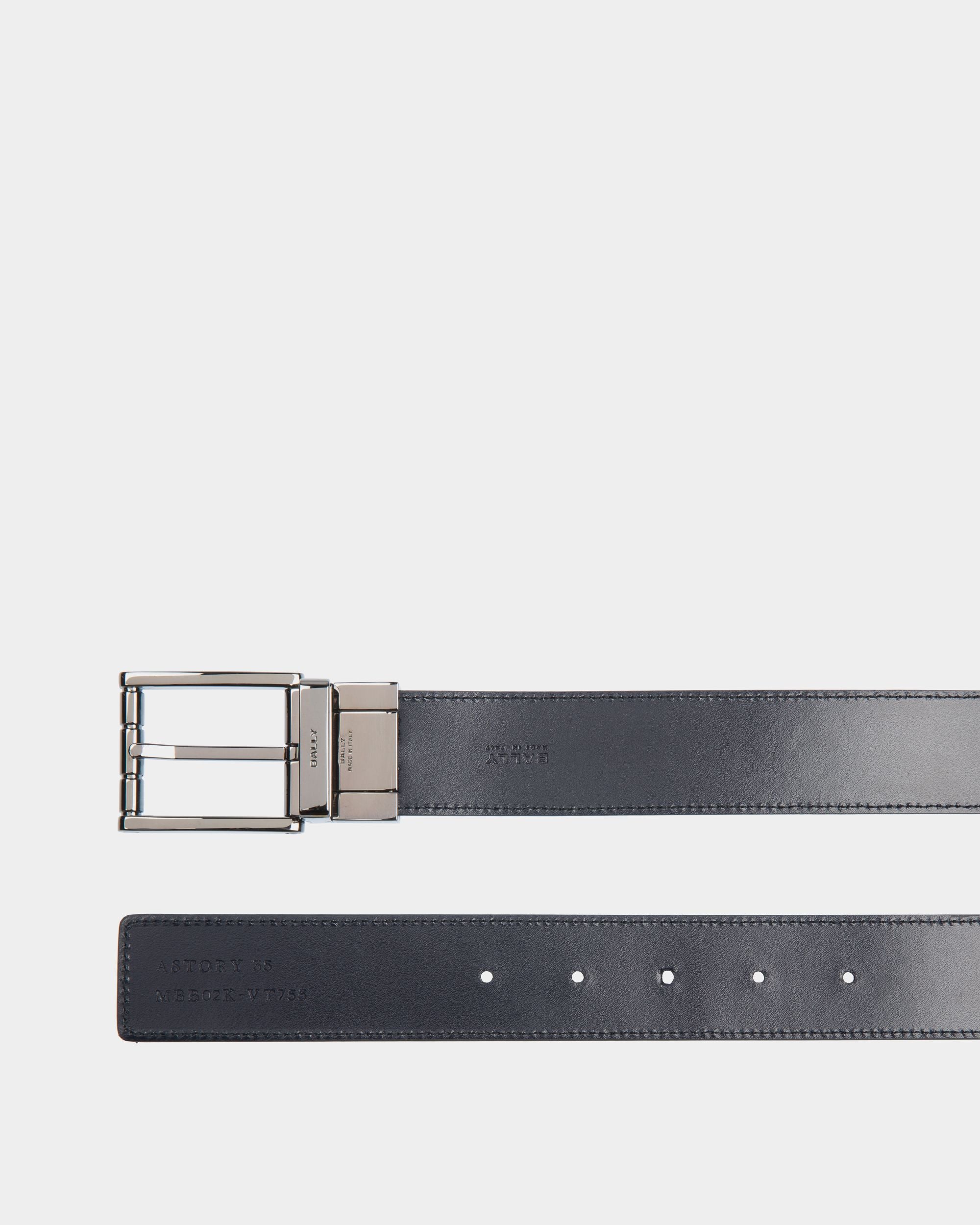 Ceinture Astory 35 mm Réversible Et Ajustable En Cuir Noir Et Navy Blue - Homme - Bally - 02