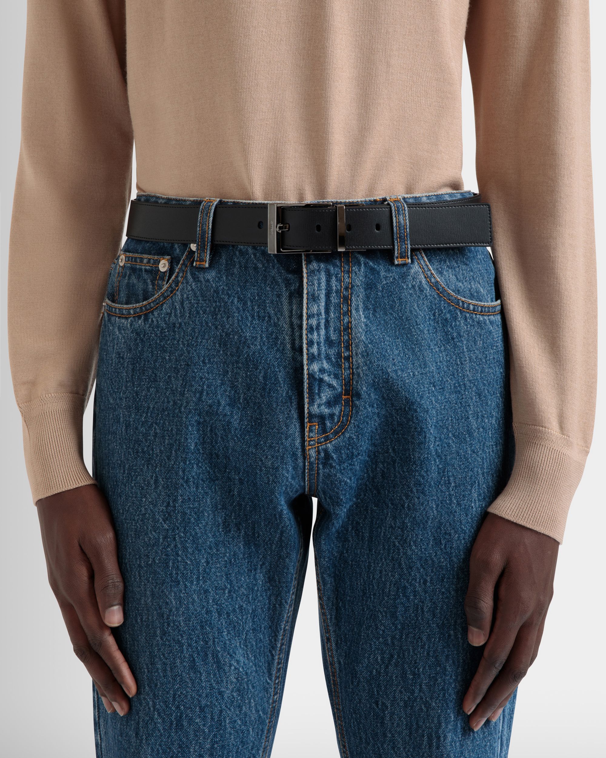 Ceinture Shiffie 35 Mm Réversible Et Ajustable En Cuir Noir Et Navy Blue - Homme - Bally - 05