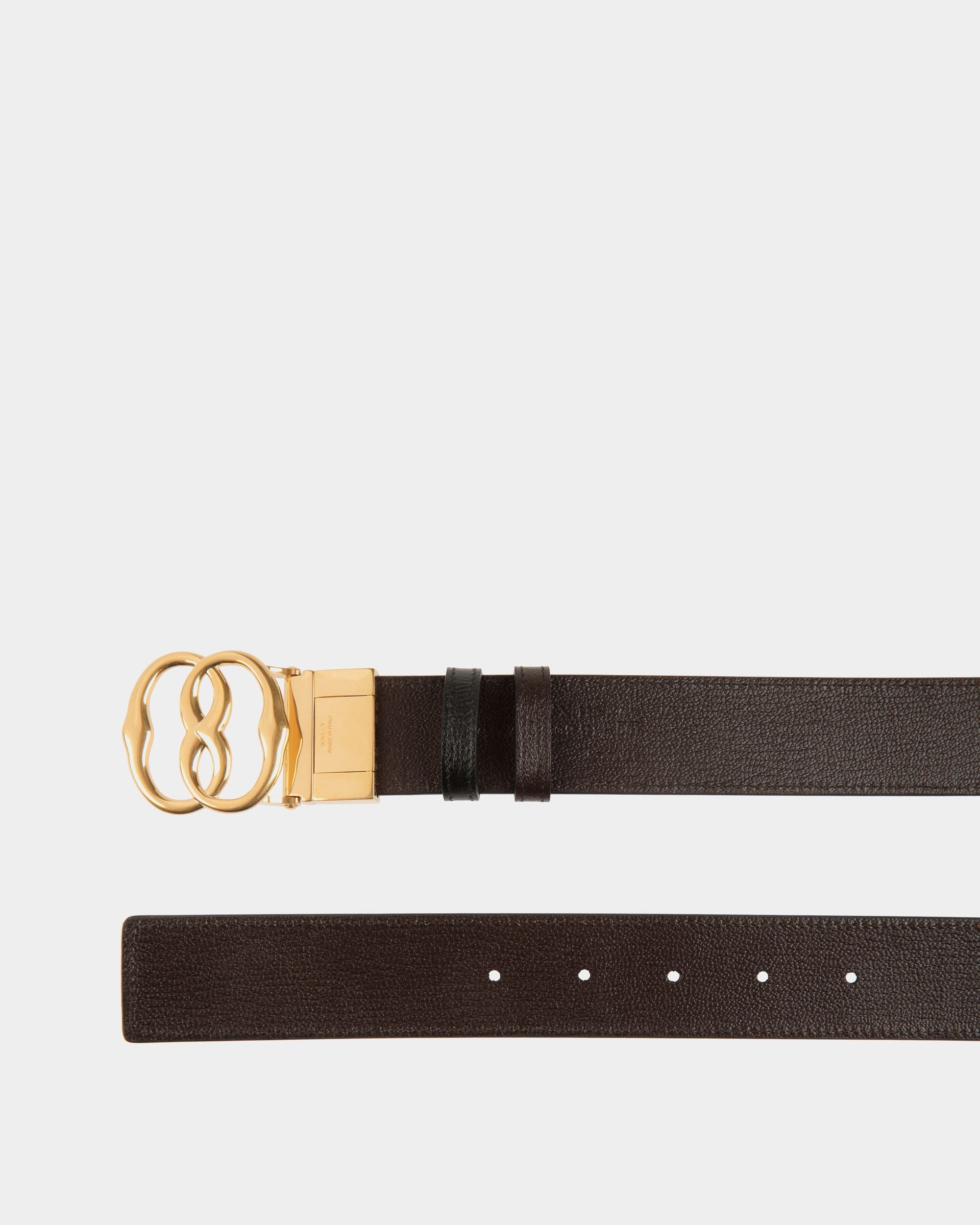 Emblem 35 mm Verstellbarer Wendegürtel Aus Leder In Schwarz Und Ebenholz - Herren - Bally - 02