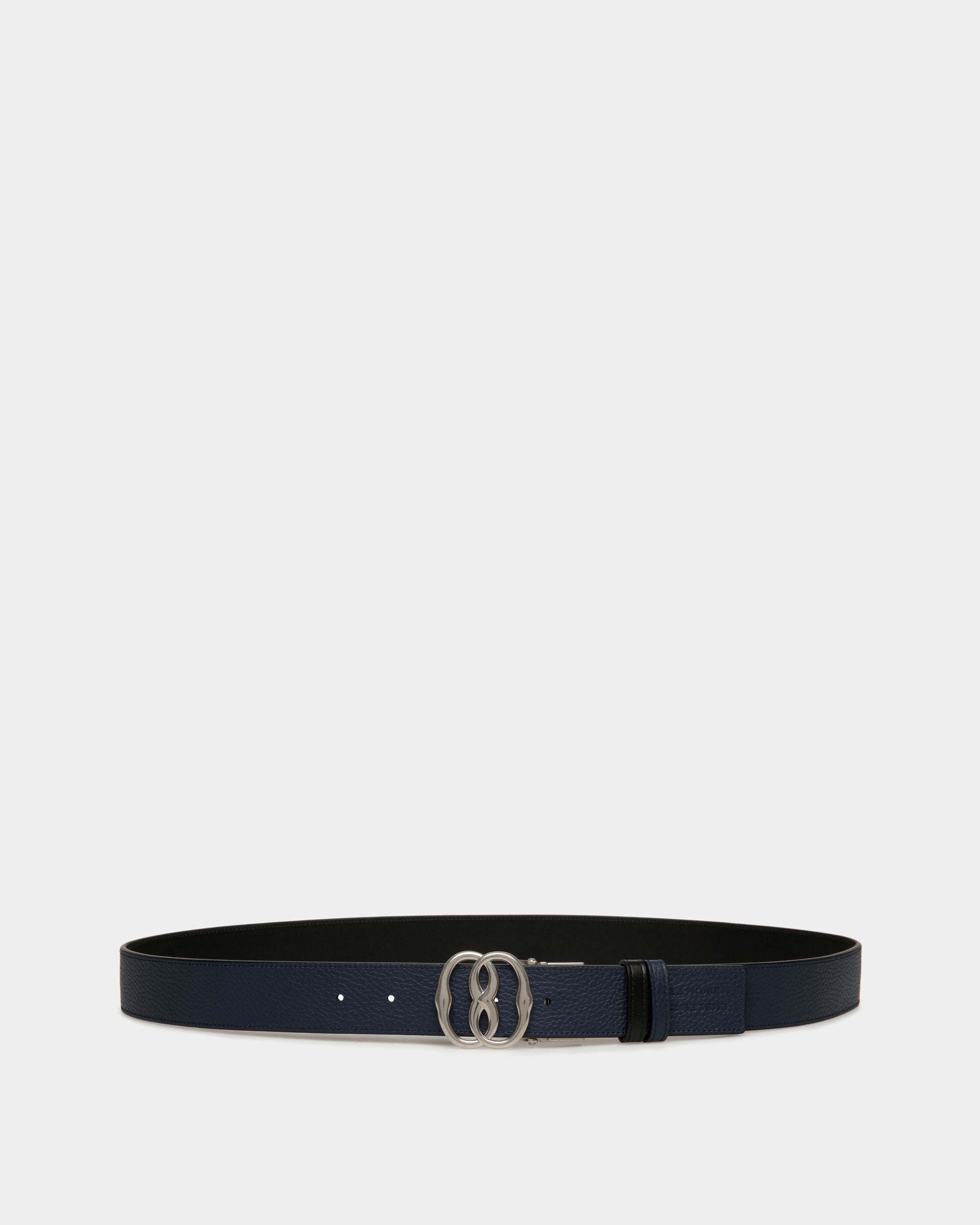 Emblem 35mm Reversible And Adjustable Belt in Black And Blue Leather - Homme - Bally - 01