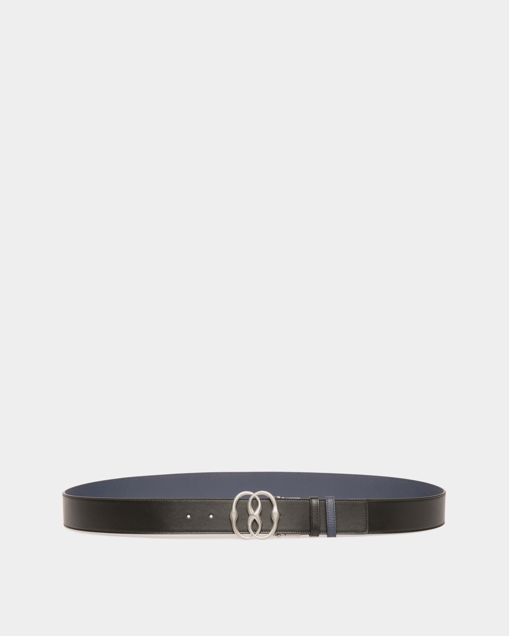 Emblem 40 mm Verstellbarer Wendegürtel Aus Leder In Navy Blue Und Schwarz - Herren - Bally - 01