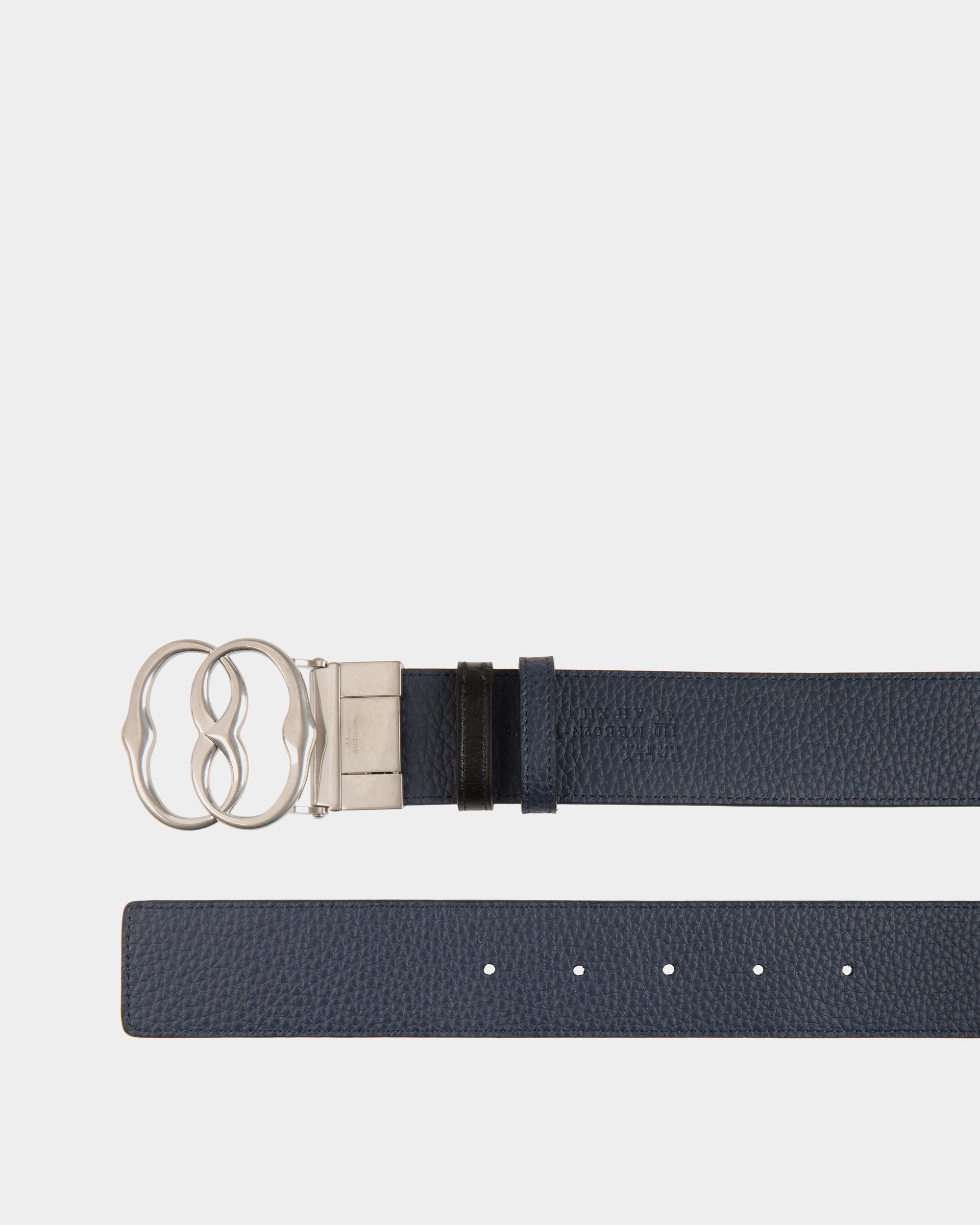 Emblem 40 mm Verstellbarer Wendegürtel Aus Leder In Navy Blue Und Schwarz - Herren - Bally - 02