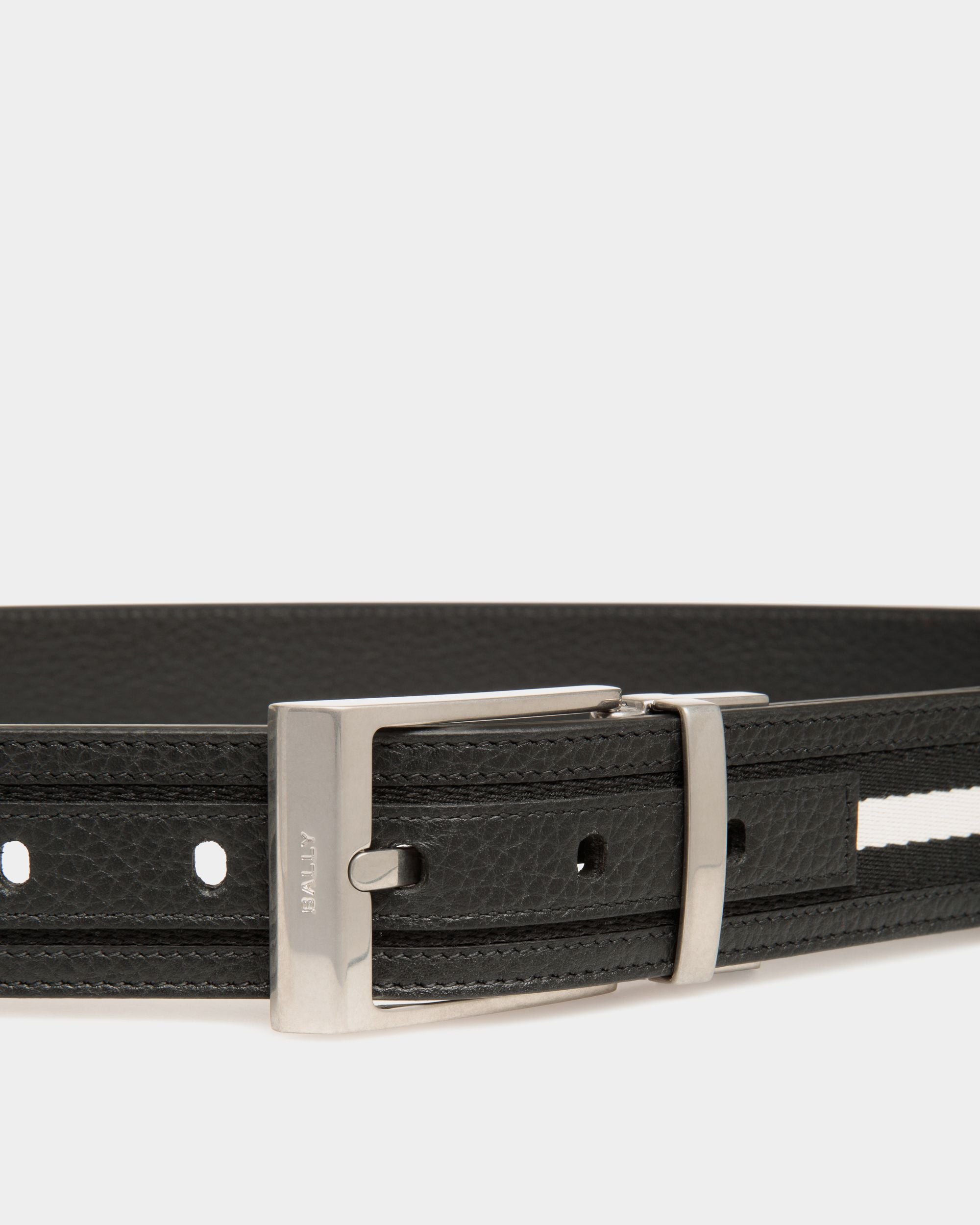 Shiffie 35mm Reversible Belt in Black and White Fabric And Leather - Homme - Bally - 03