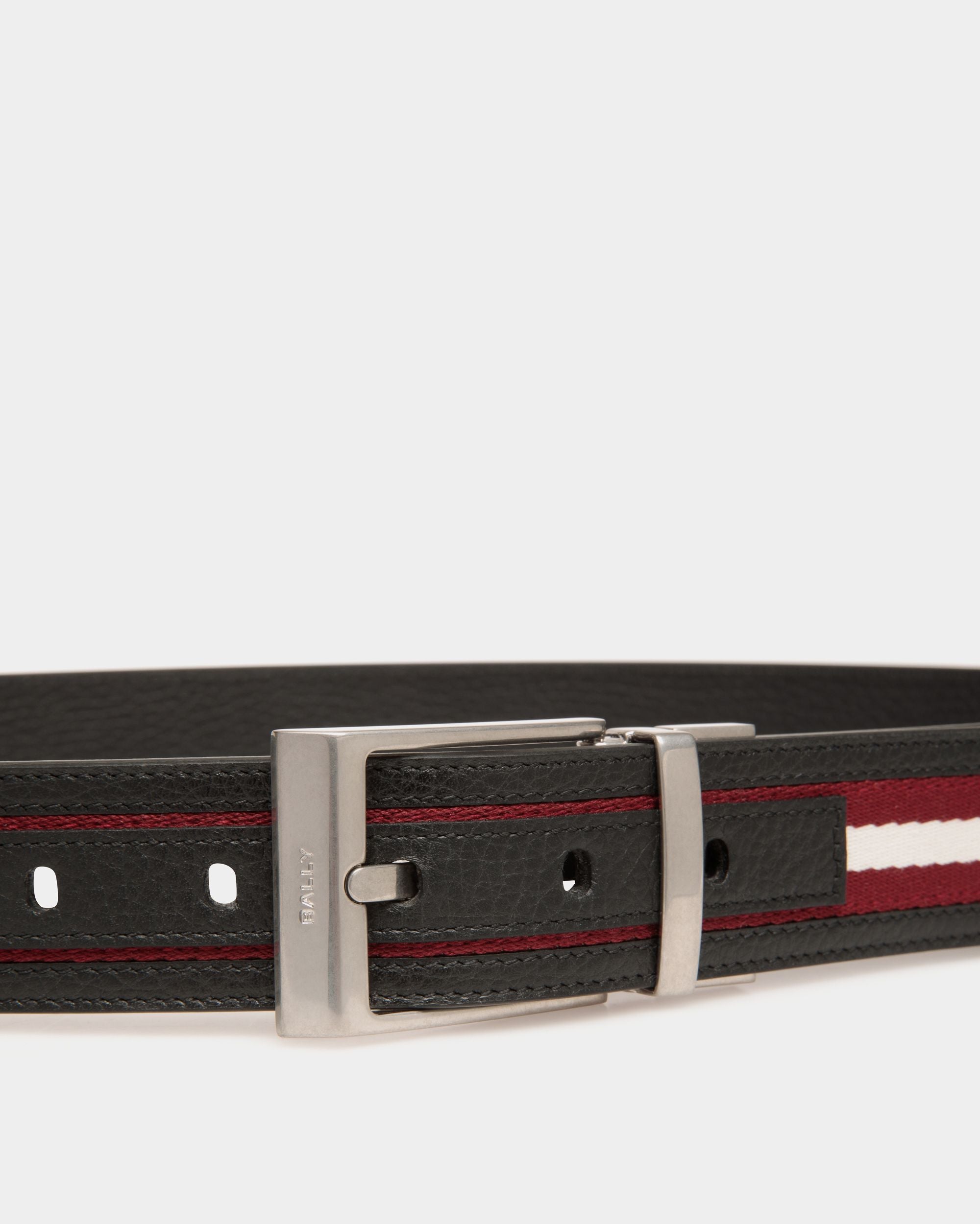 Ceinture Shiffie 35 mm Réversible En Cuir Et Tissu Rouge, Blanc Et Noir - Homme - Bally - 03