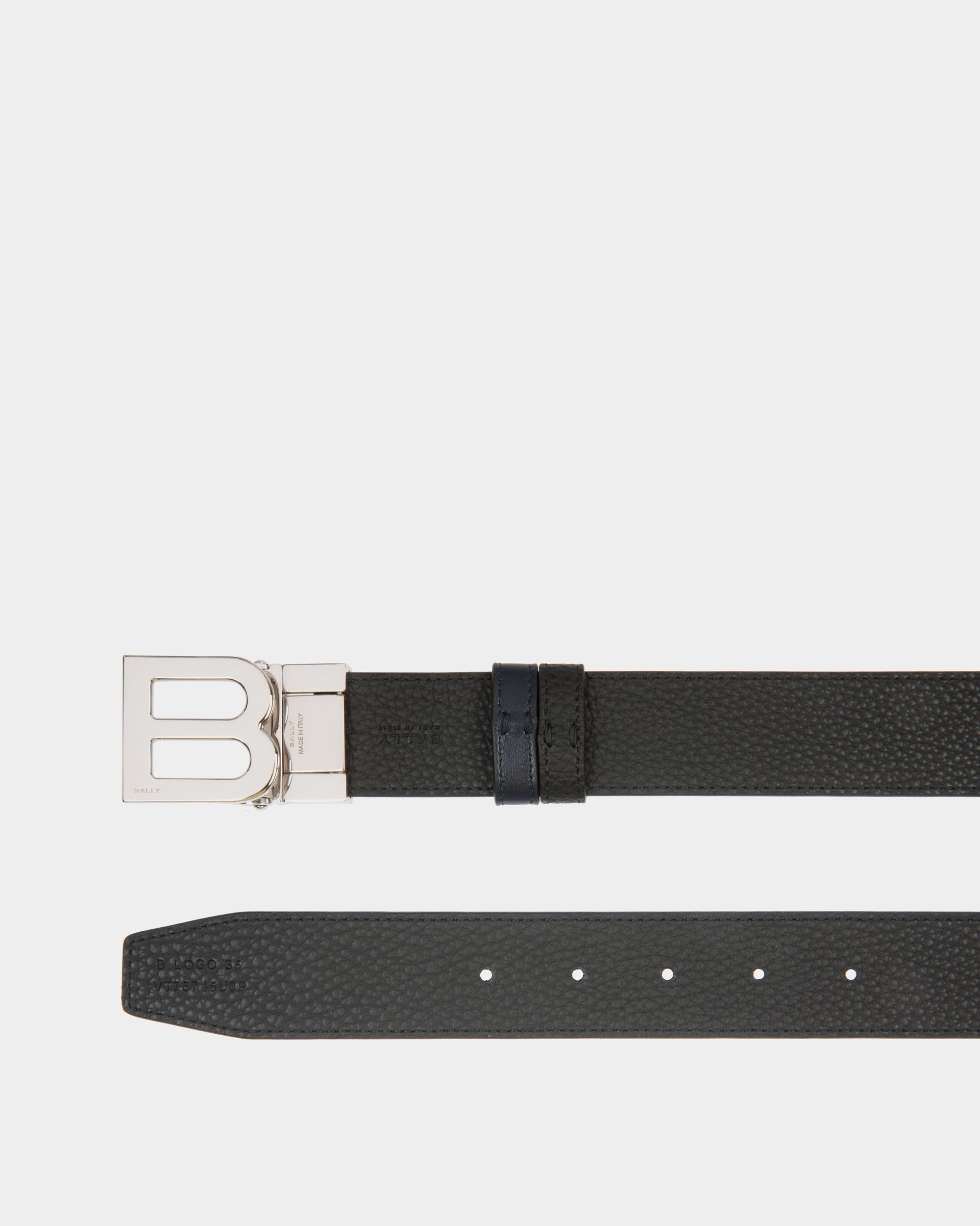 B Logo 35mm Reversible And Adjustable Belt in Navy Blue And Black Leather - Men's - Bally - 03