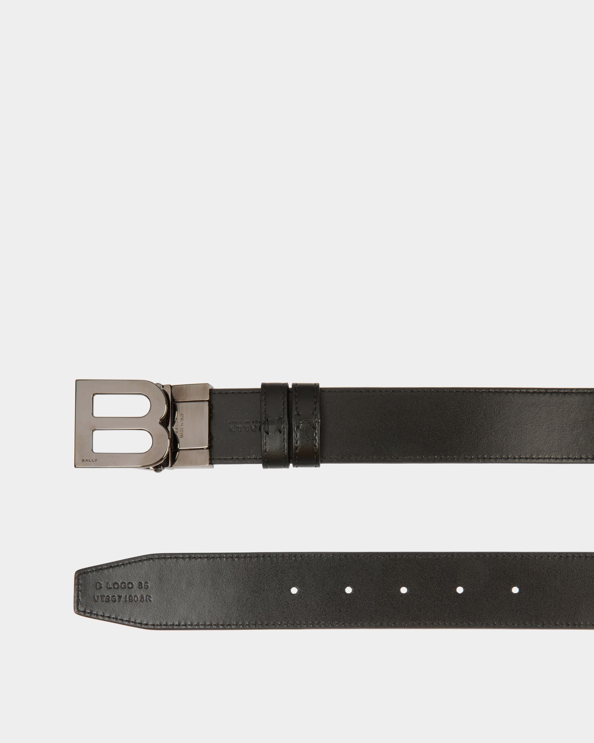 B Logo 35mm Reversible And Adjustable Belt in Black Leather - Homme - Bally - 02