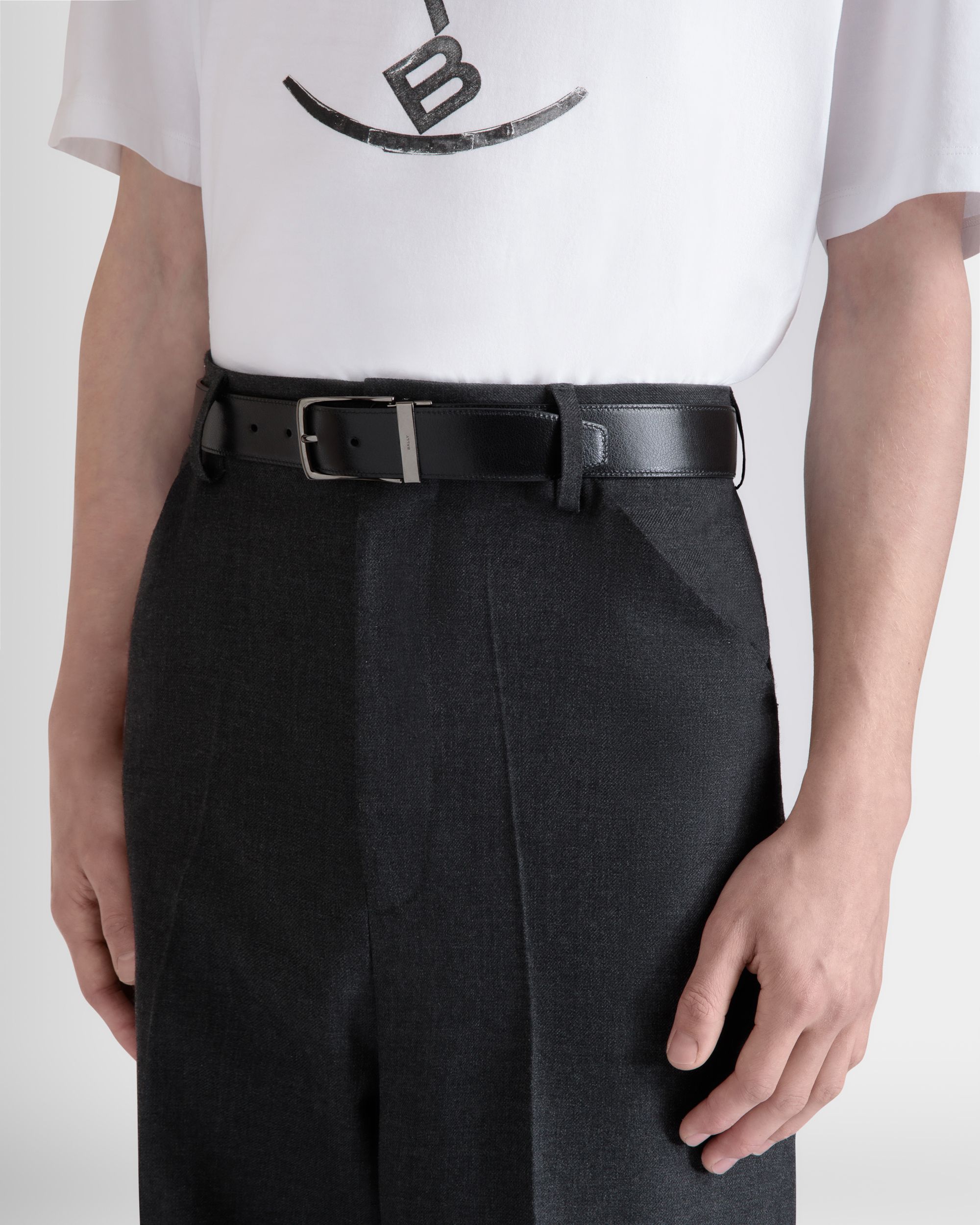 Ceinture Ketter 35 mm Ajustable Et Réversible En Cuir Noir - Homme - Bally - 01