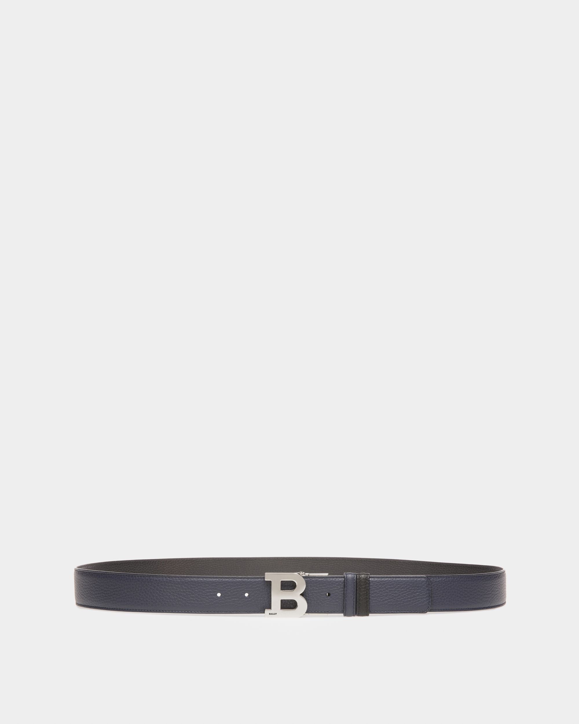 Boucle B Ceinture De 35 Mm En Cuir Bleu Marine Et Noir - Homme - Bally - 01