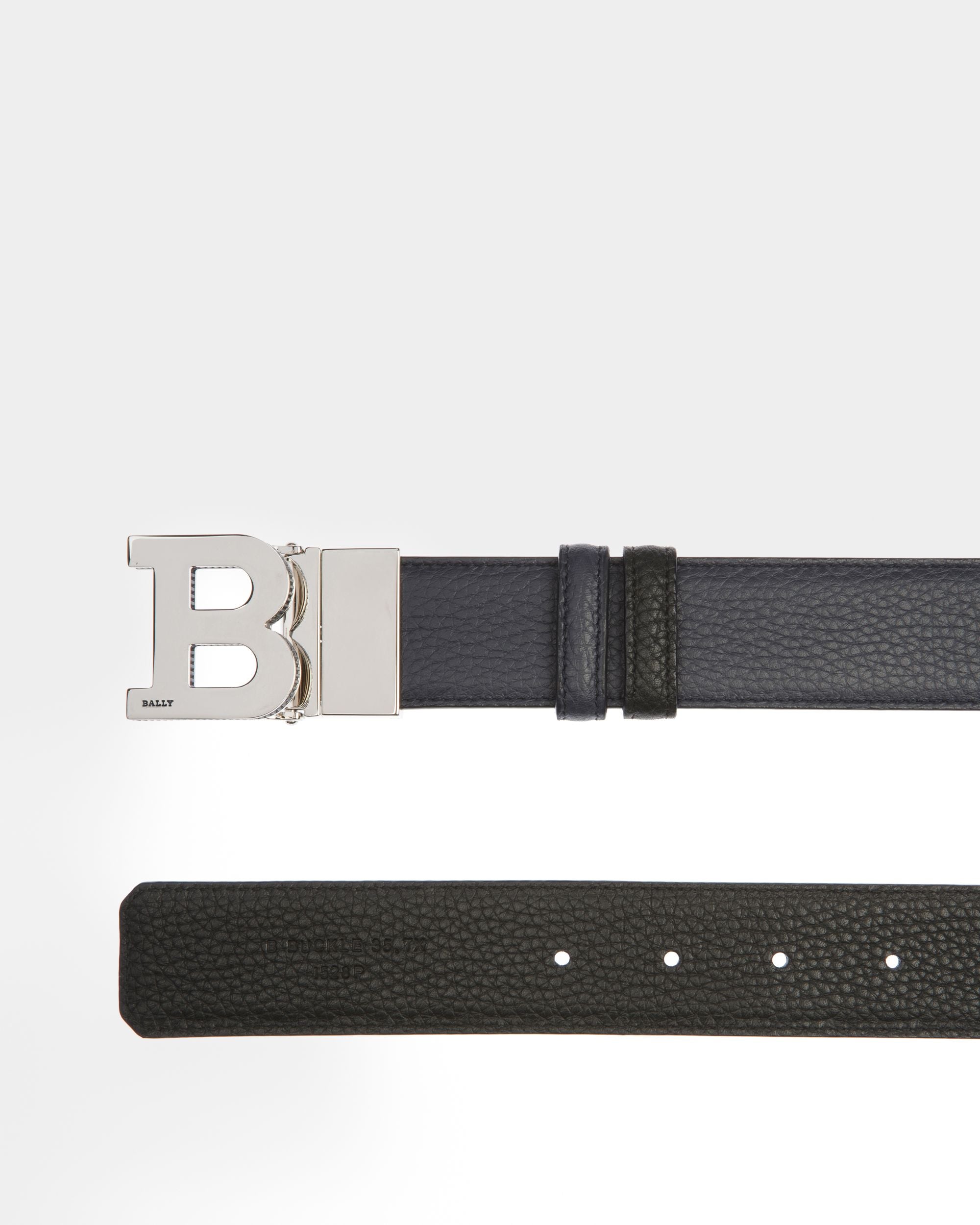 Boucle B Ceinture De 35 Mm En Cuir Bleu Marine Et Noir - Homme - Bally - 02