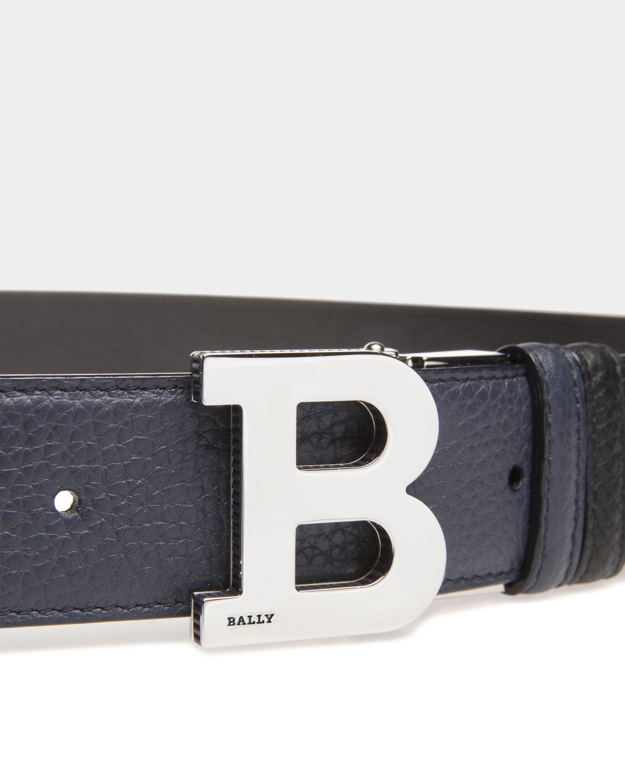 Boucle B Ceinture De 35 Mm En Cuir Bleu Marine Et Noir - Homme - Bally - 03