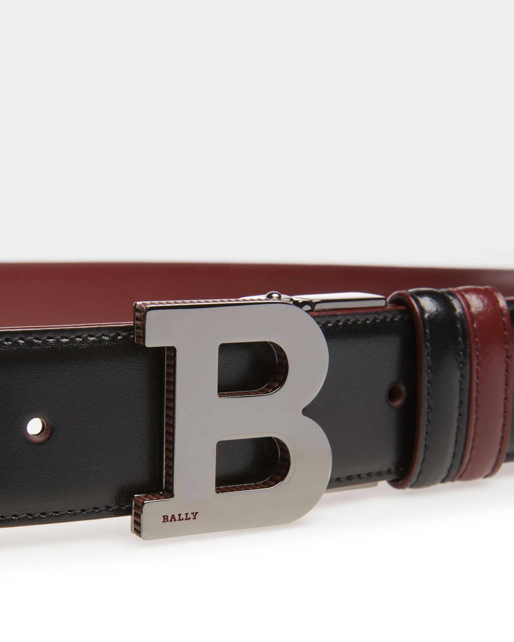 Boucle B Ceinture 35 Mm En Cuir Noir Et Rouge Héritage - Homme - Bally - 03