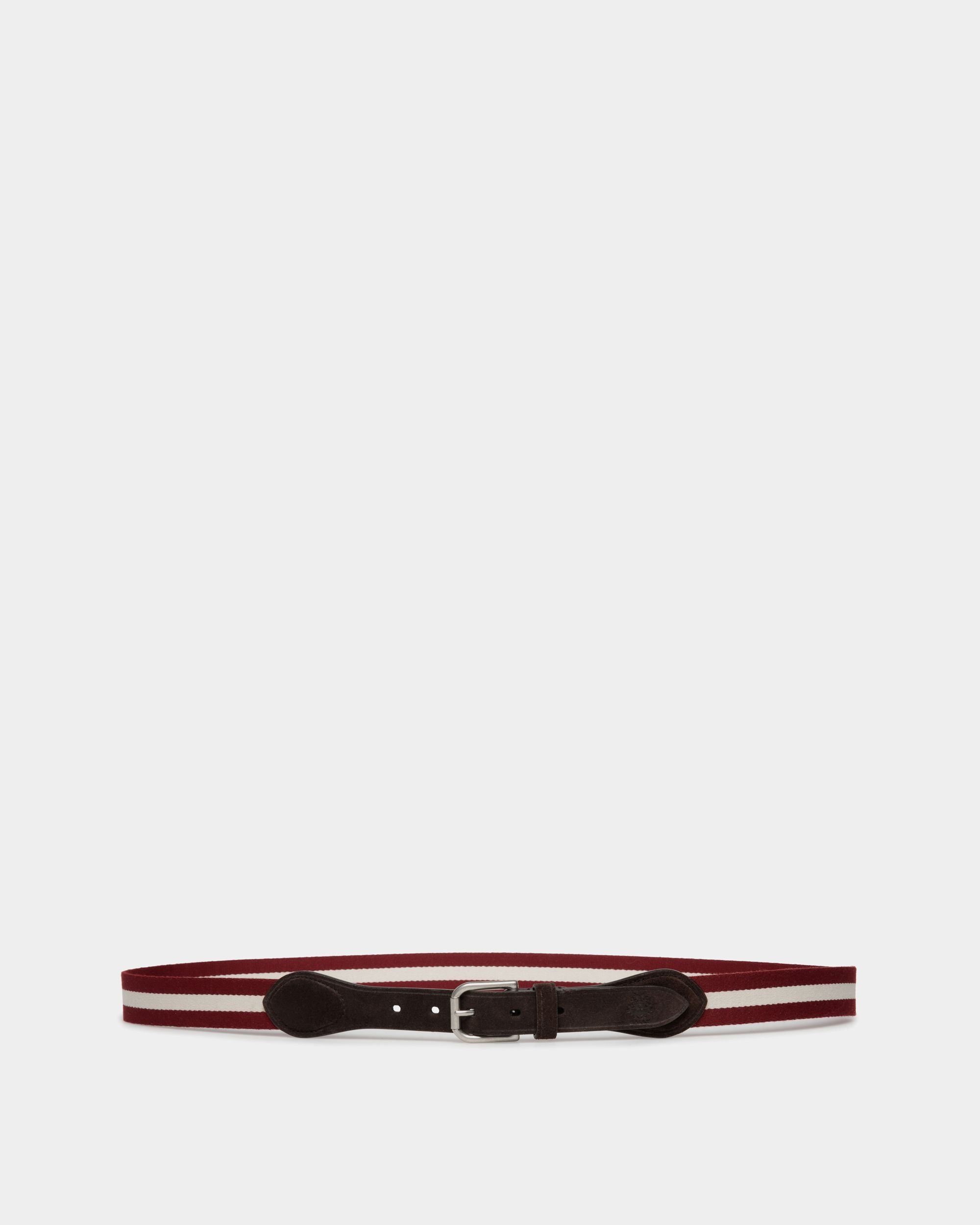 Ceinture Melvin 35 mm Réversible En Tissu Et Daim Rouge Et Blanc  - Homme - Bally - 01