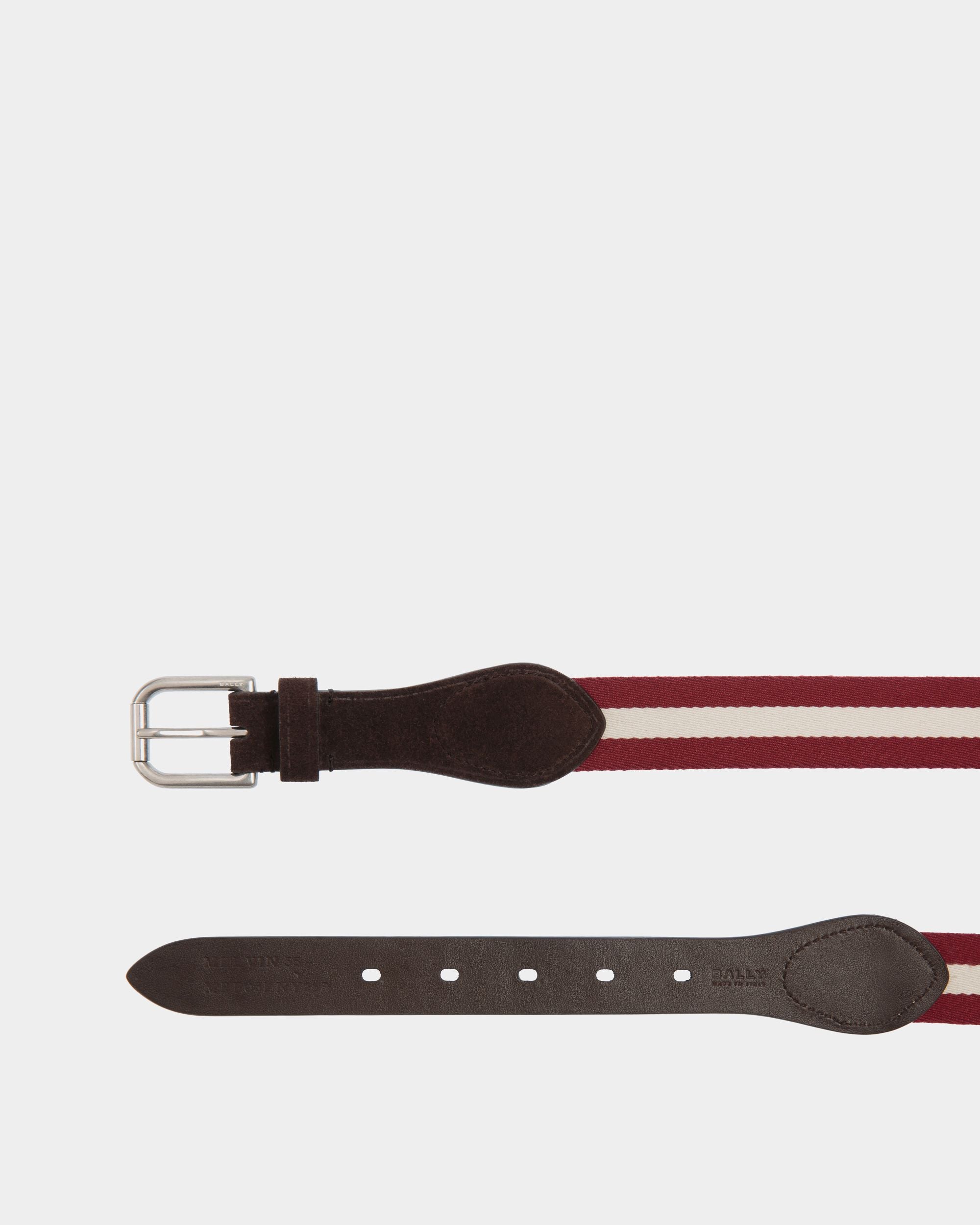Ceinture Melvin 35 mm Réversible En Tissu Et Daim Rouge Et Blanc  - Homme - Bally - 02