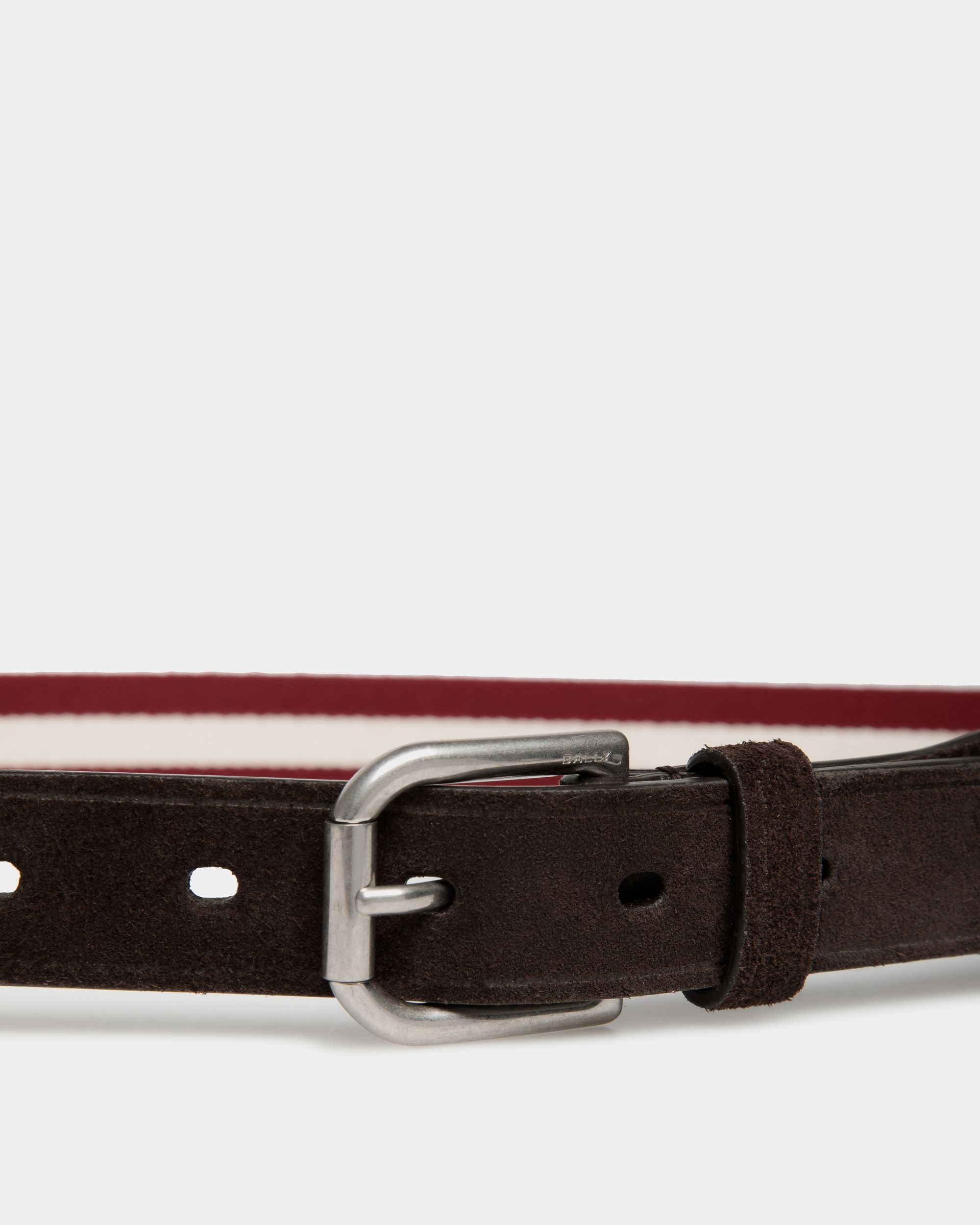 Ceinture Melvin 35 mm Réversible En Tissu Et Daim Rouge Et Blanc  - Homme - Bally - 03