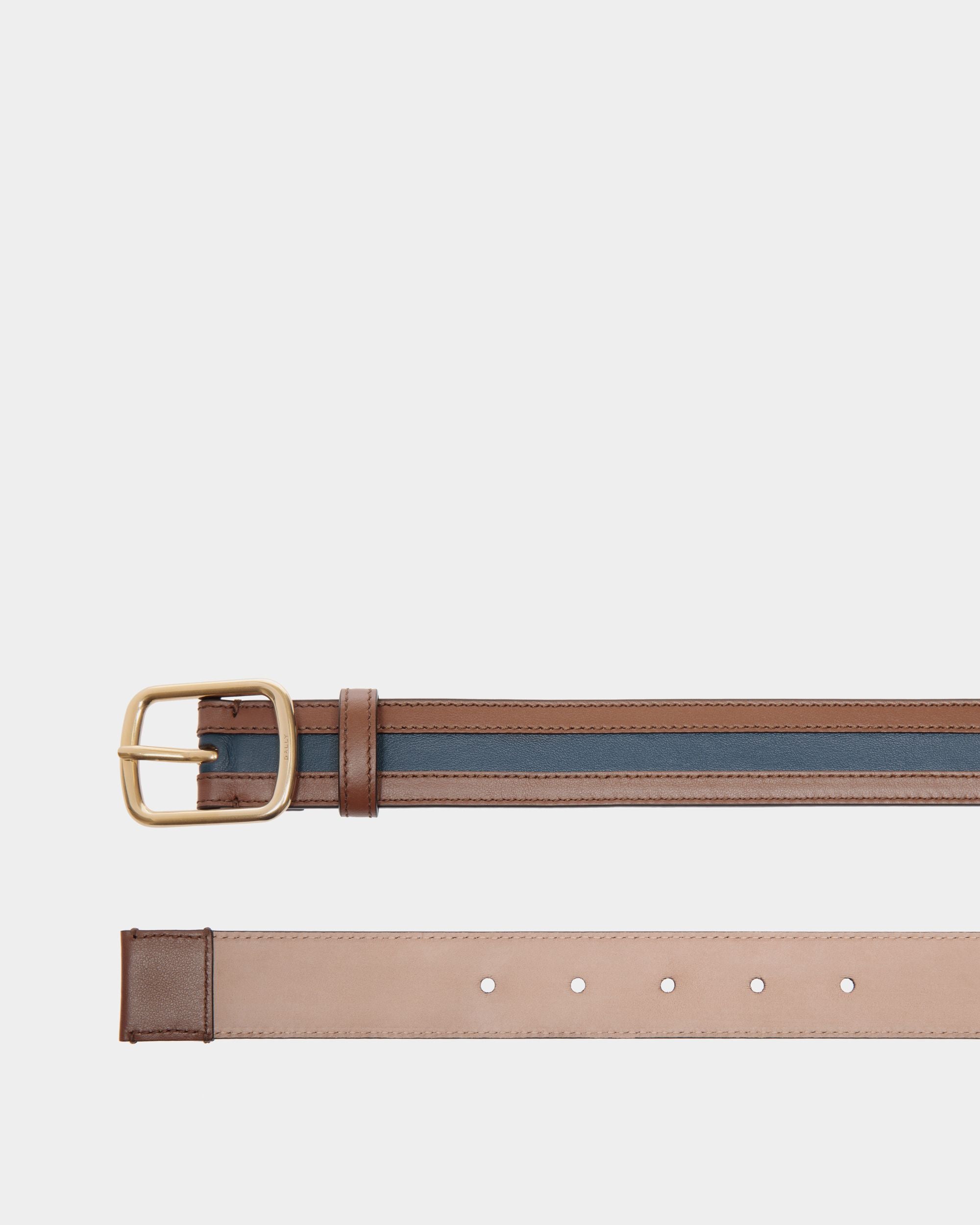 Ceinture Orson 30 mm En Cuir Marron Et Navy Blue - Homme - Bally - 02