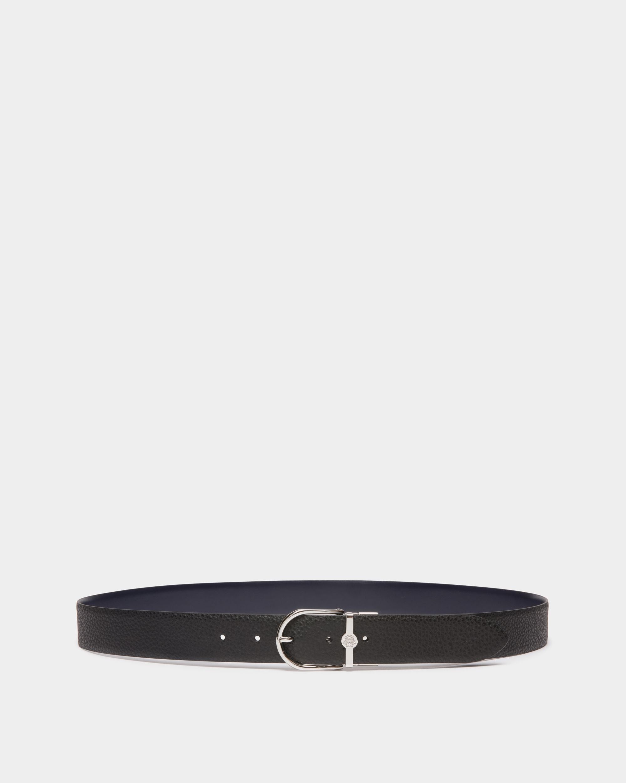 Hanky 35mm Reversible Belt in Black And Navy Blue Leather - Homme - Bally - 01