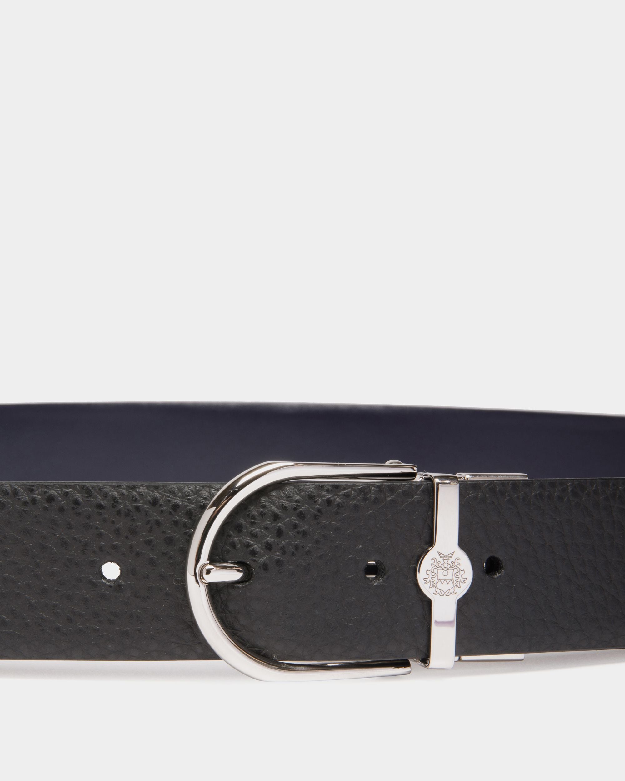 Hanky 35mm Reversible Belt in Black And Navy Blue Leather - Homme - Bally - 03