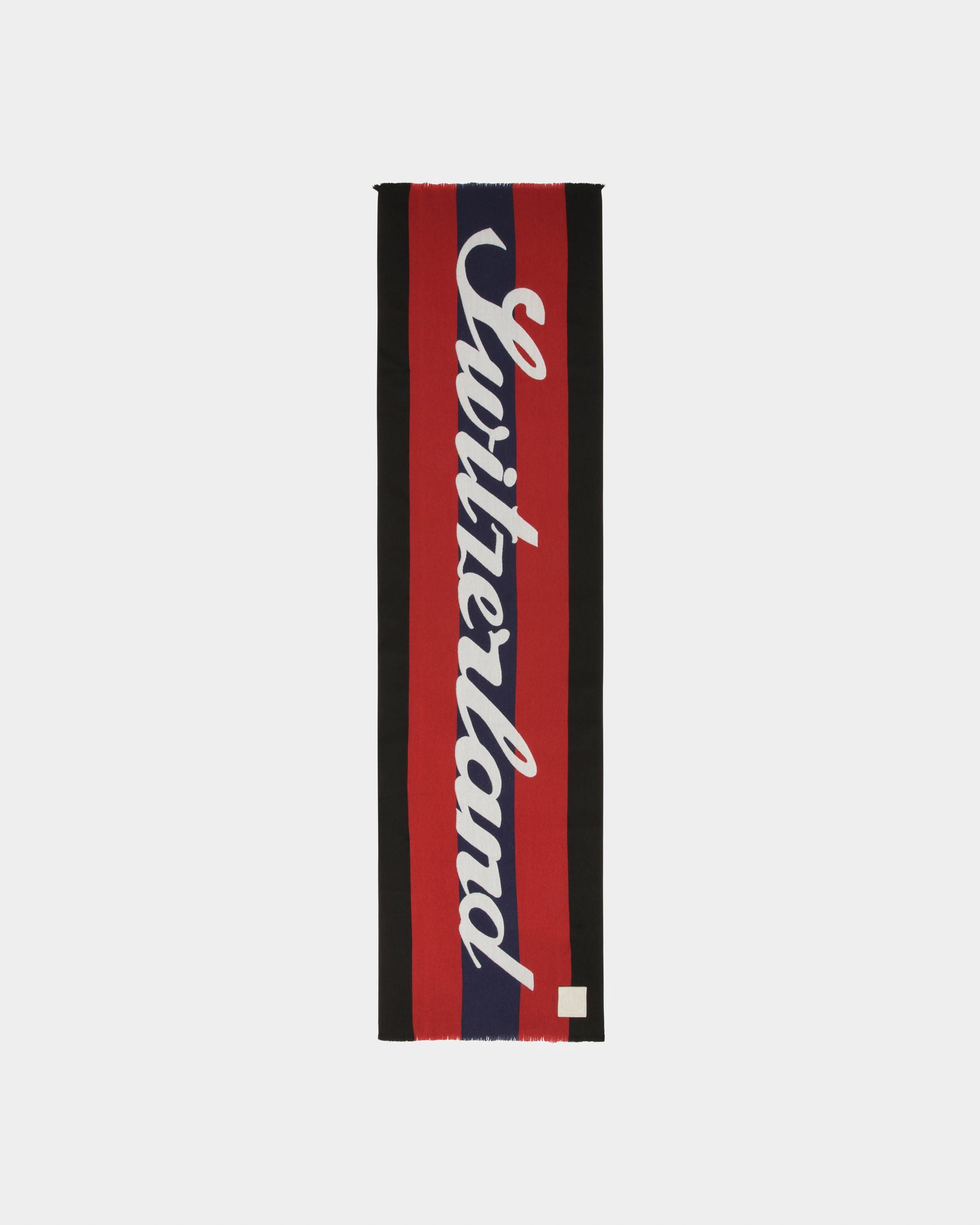 Wool Jacquard Scarf In Red & Navy - Men's - Bally - 04