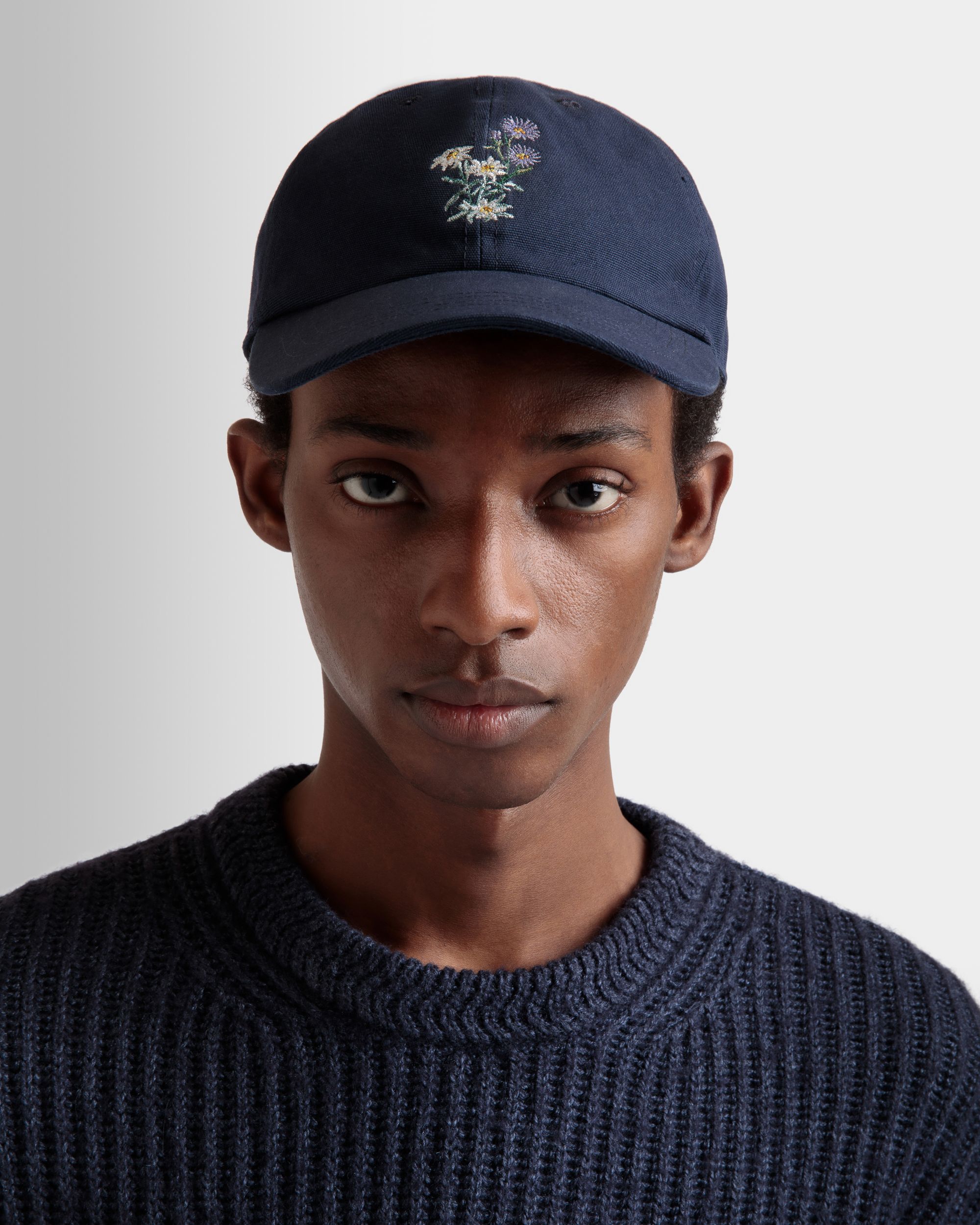 Casquette De Baseball Avec Mountain Flowers En Coton Navy Blue - Homme - Bally - 02