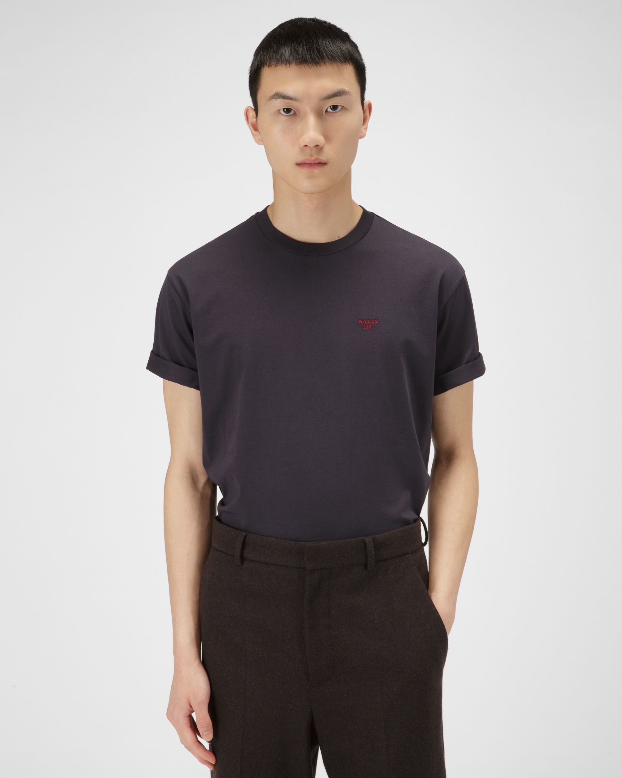 Organic Cotton T-Shirt In Navy - Men's - Bally - 01