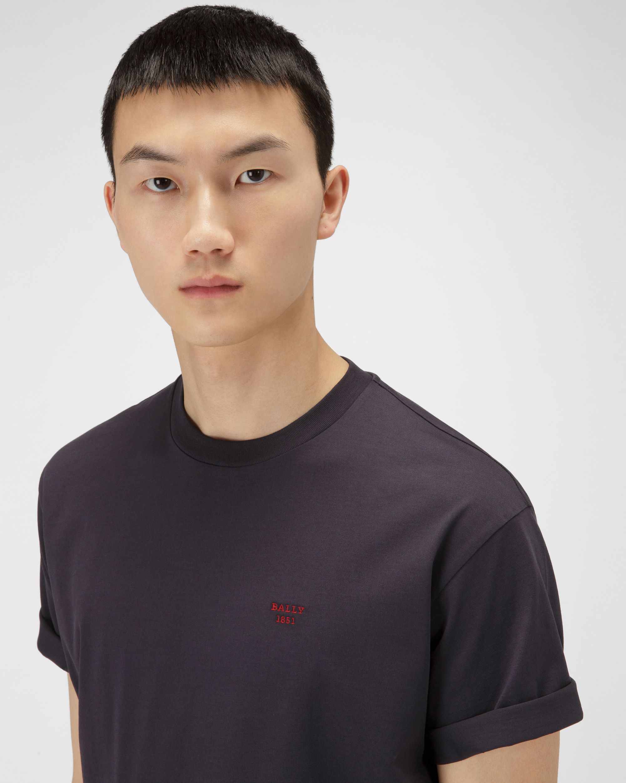 Organic Cotton T-Shirt In Navy - Men's - Bally - 02