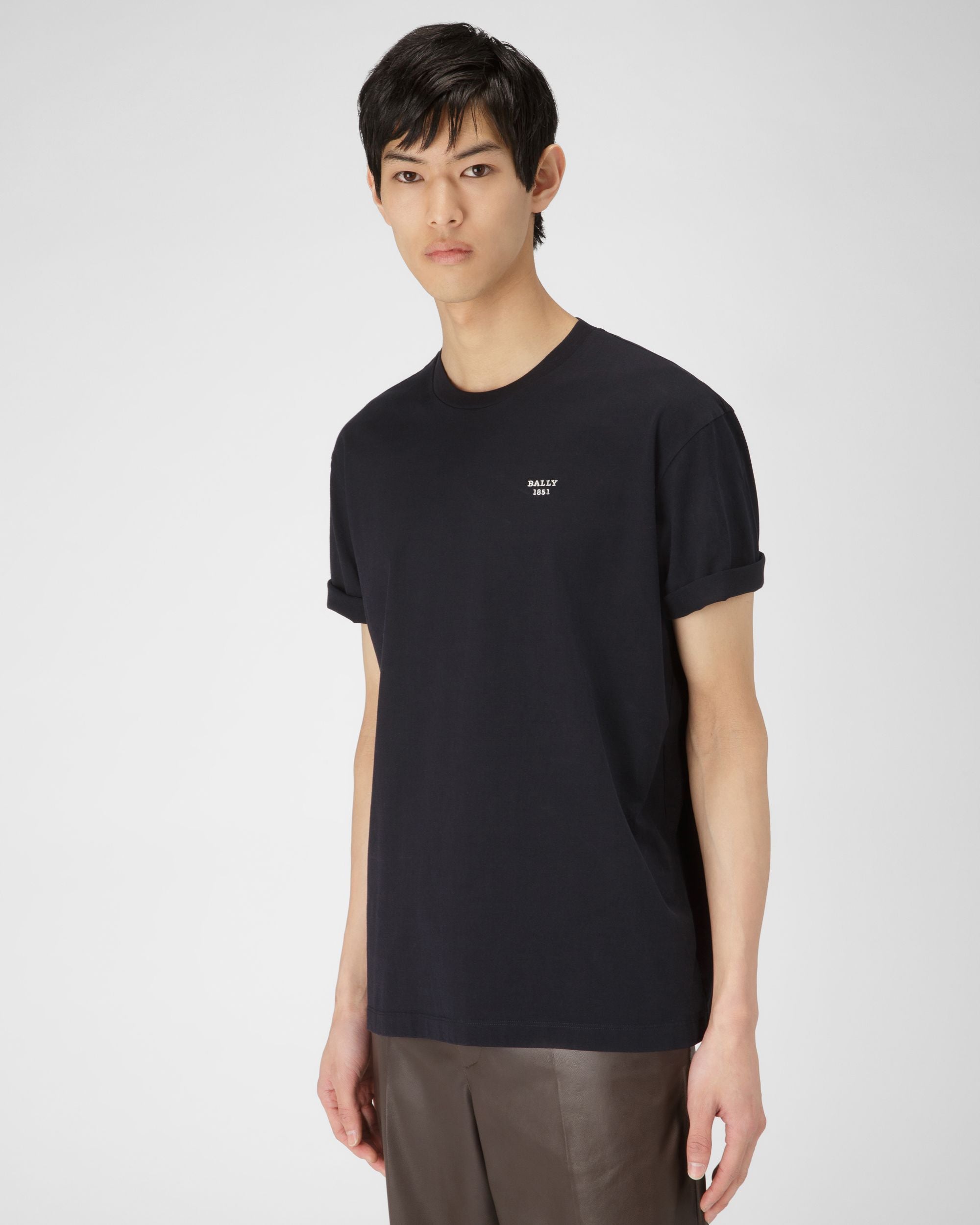 Organic Cotton T-Shirt In Navy - Men's - Bally - 01