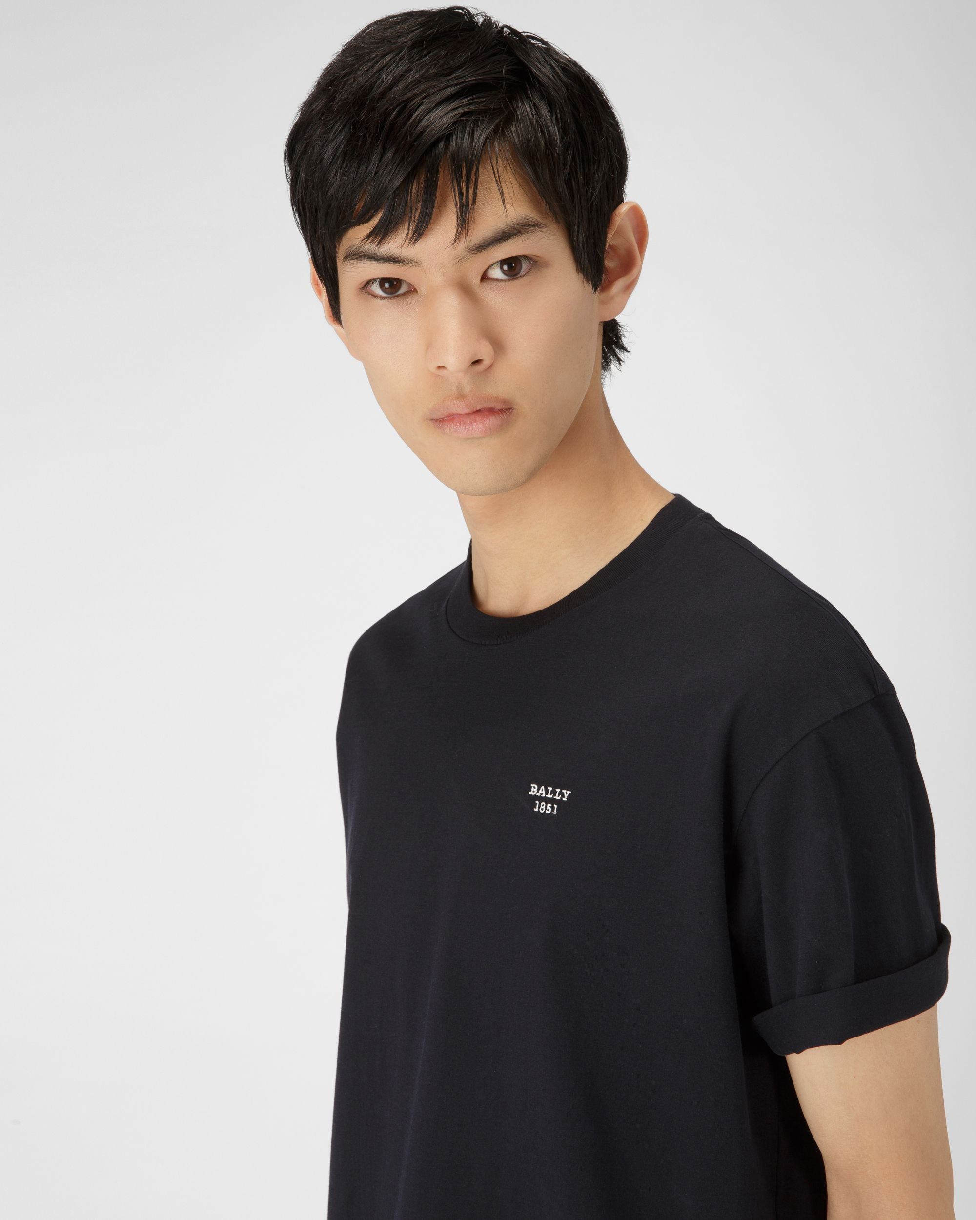 Organic Cotton T-Shirt In Navy - Men's - Bally - 02