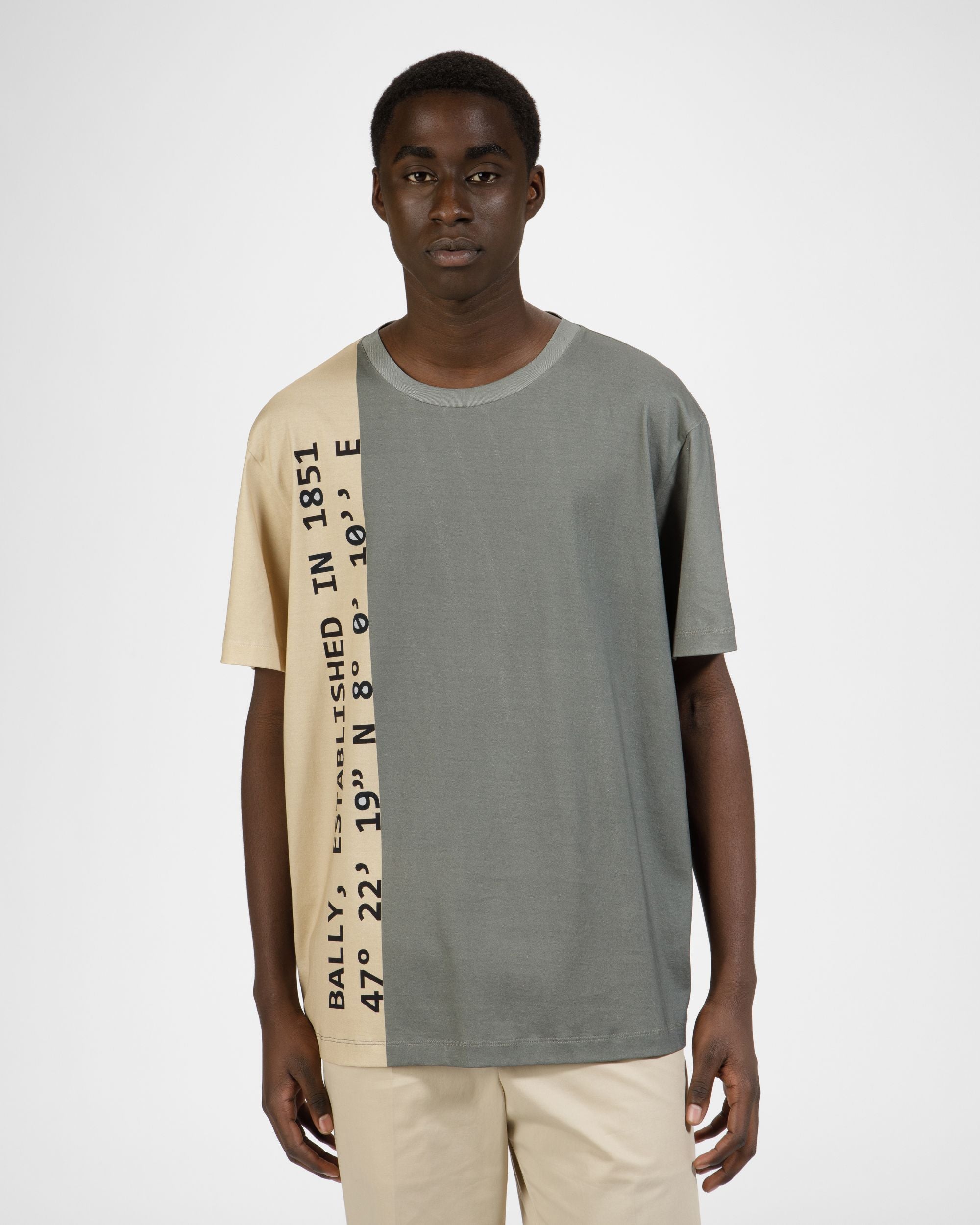 T-Shirt Aus Bio-Baumwolle In Beige Und Grün - Herren - Bally - 02