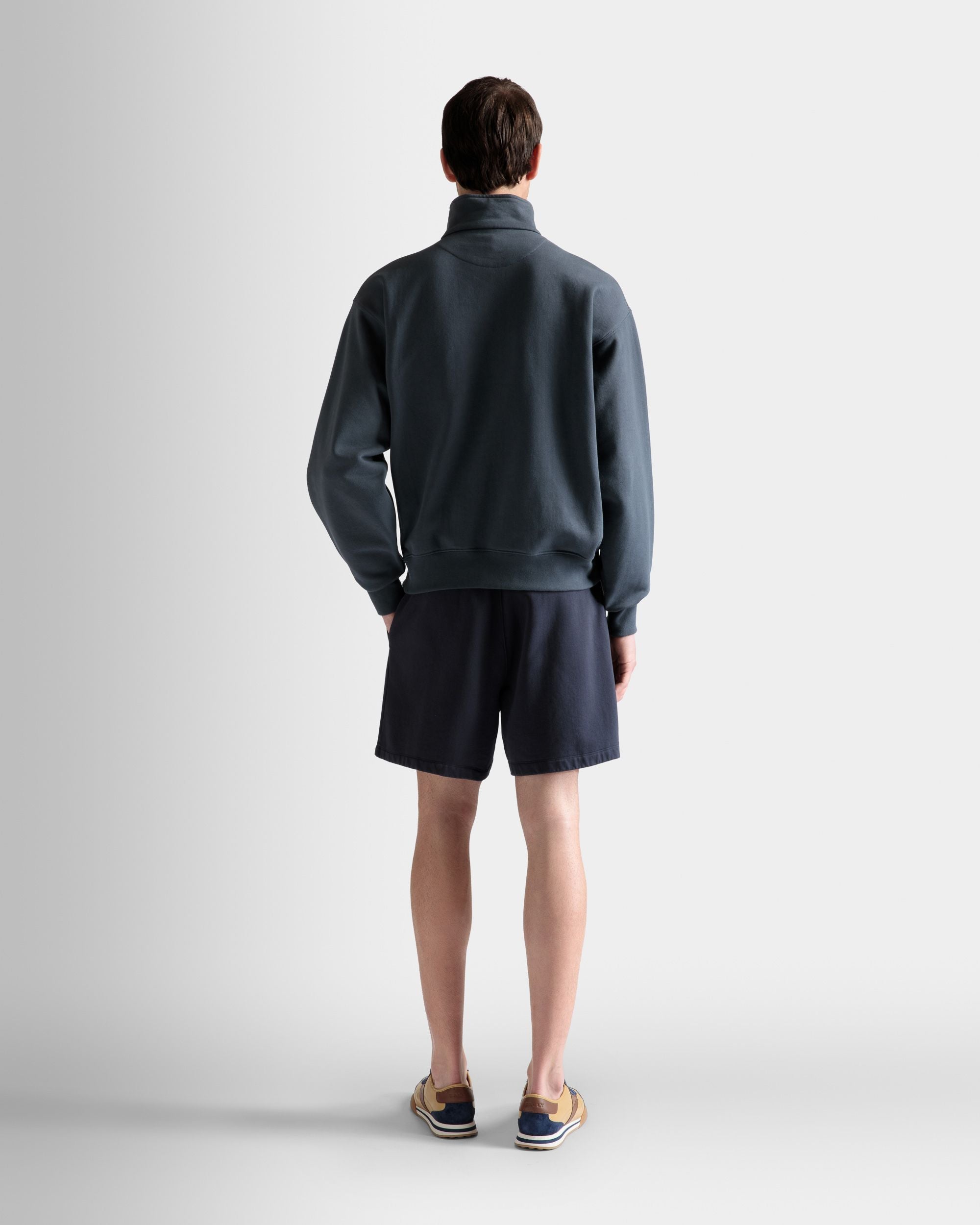 Train Print Half-Zipper Sweatshirt In Stone Cotton - Men's - Bally - 06