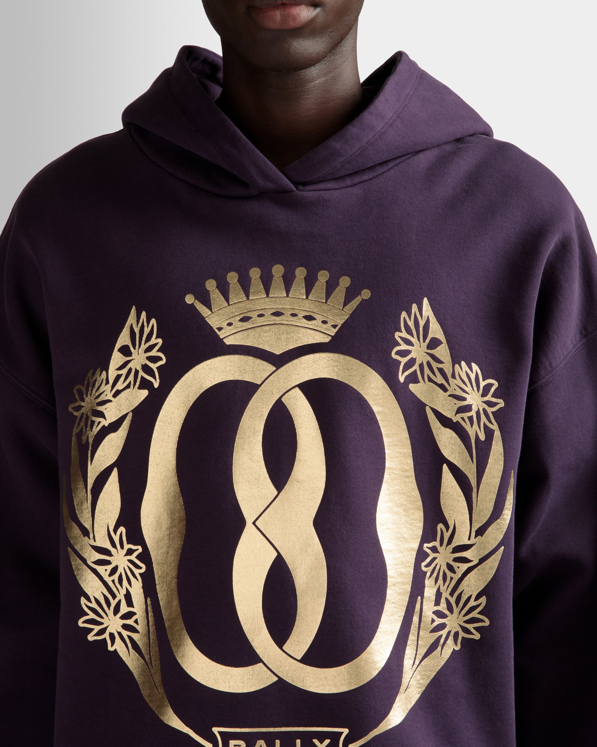 Foiled Hooded Sweatshirt In Orchid Cotton - Men's - Bally - 04