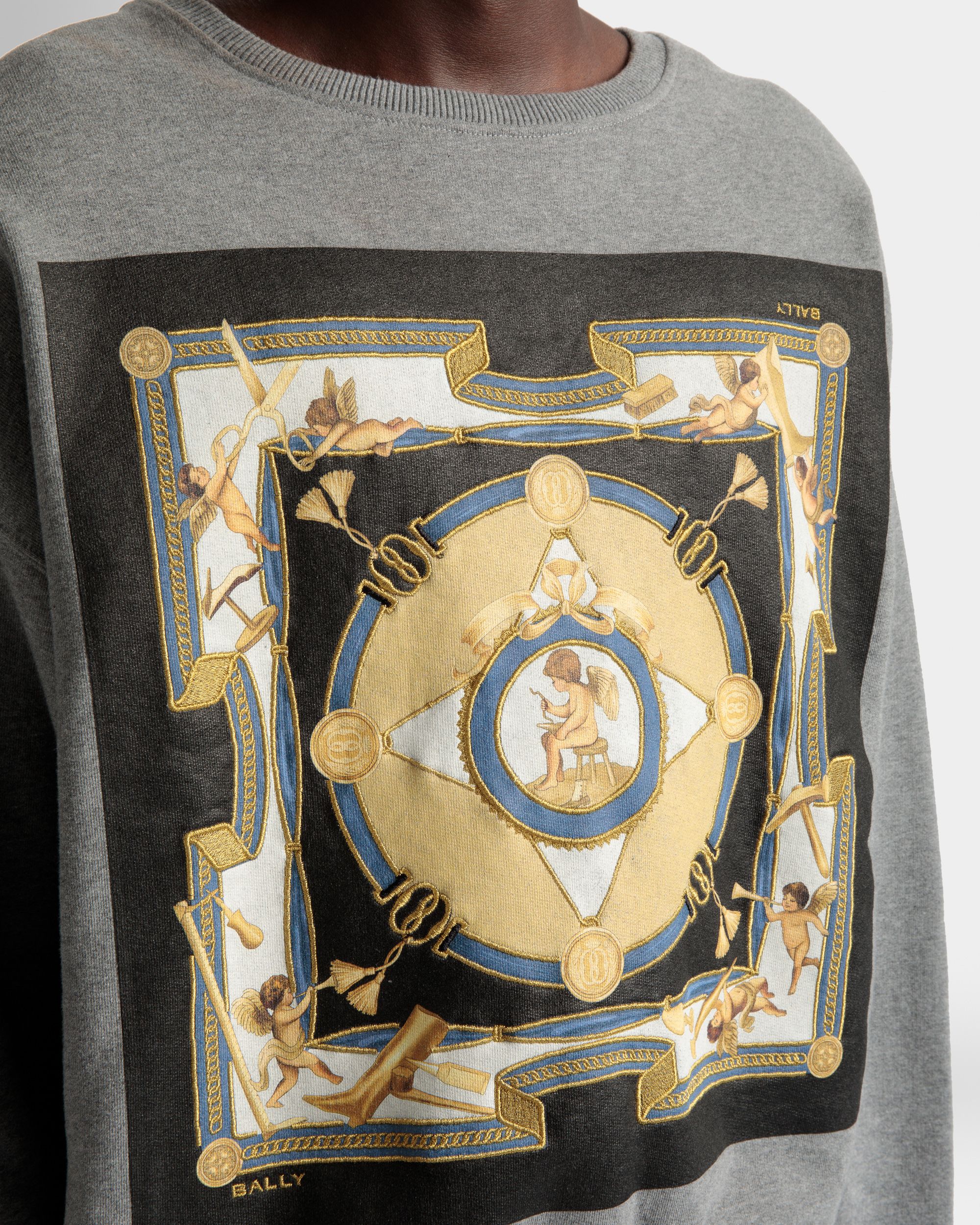 Printed Sweatshirt In Grey Melange Cotton - Men's - Bally - 04